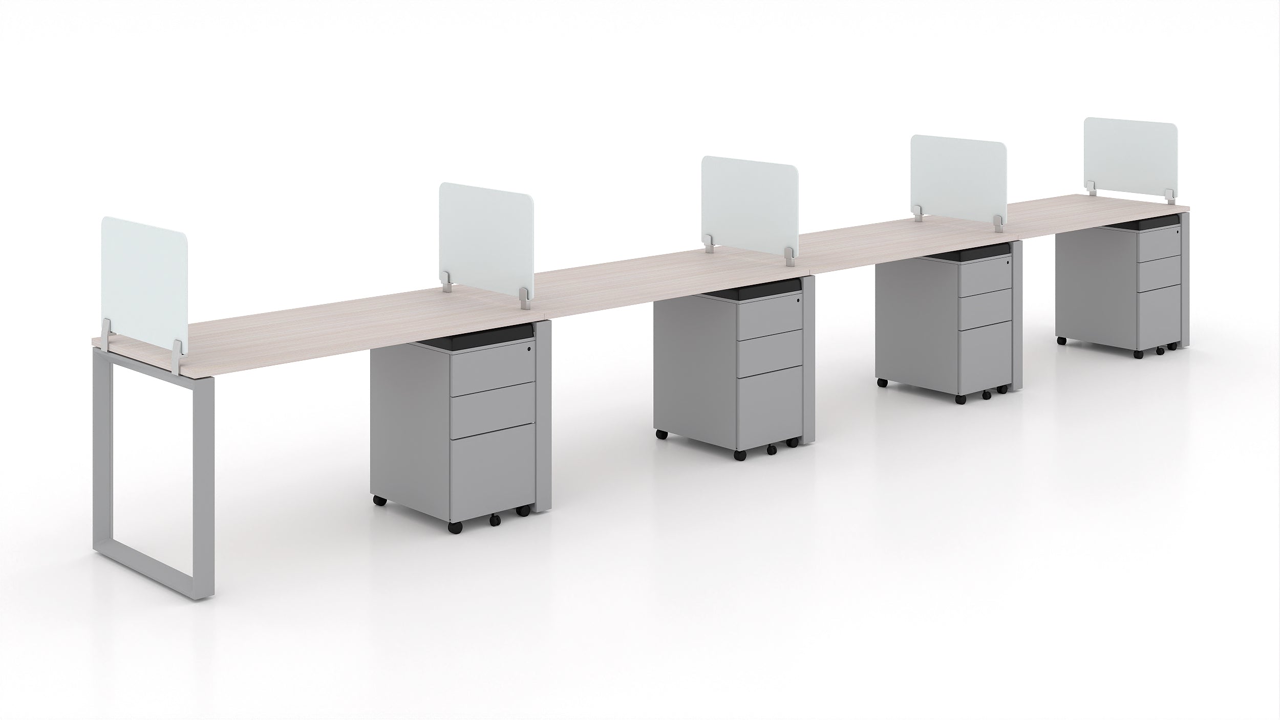 4 Person Bench Workstation Grey Frame, Blanc De Gris
