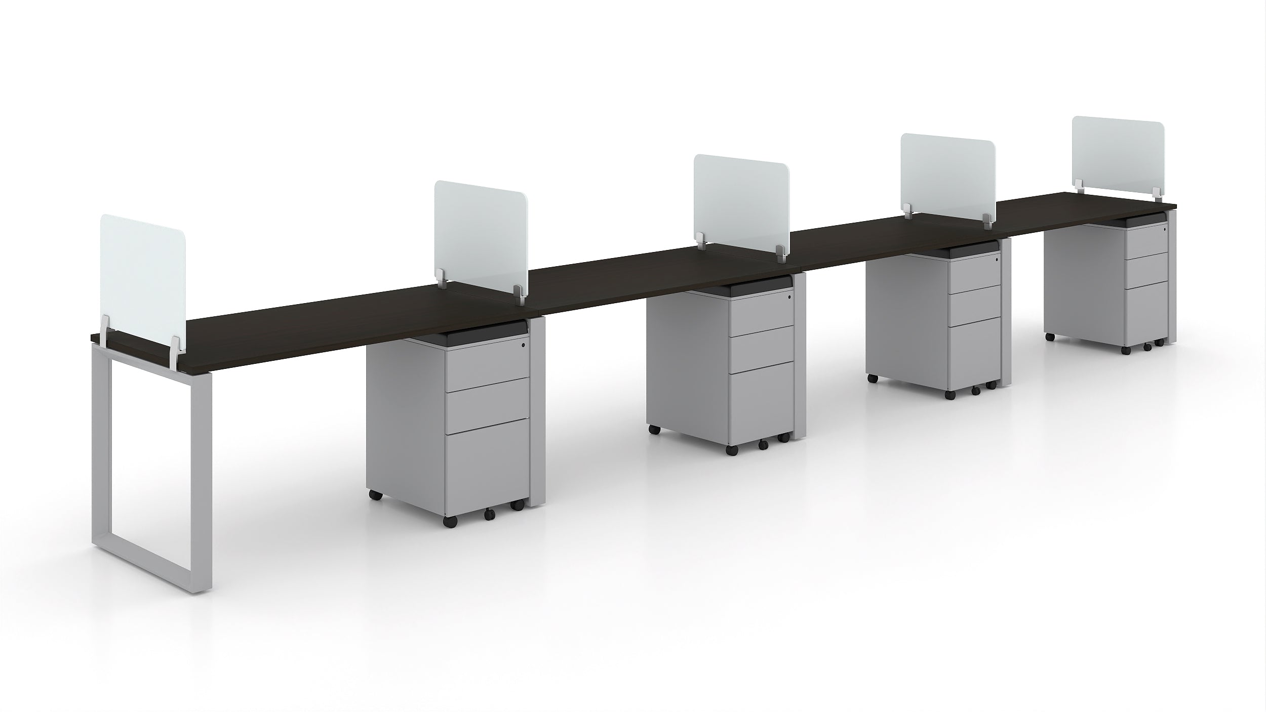 4 Person Bench Workstation Grey Frame, Espresso