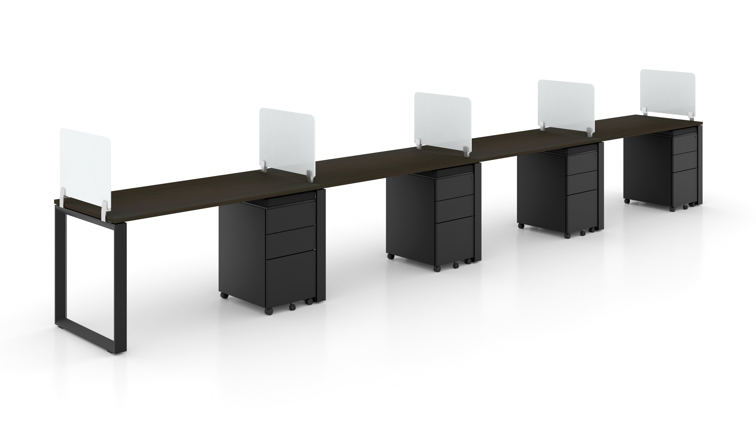 4 People Bench Workstation Black Frame, Espresso