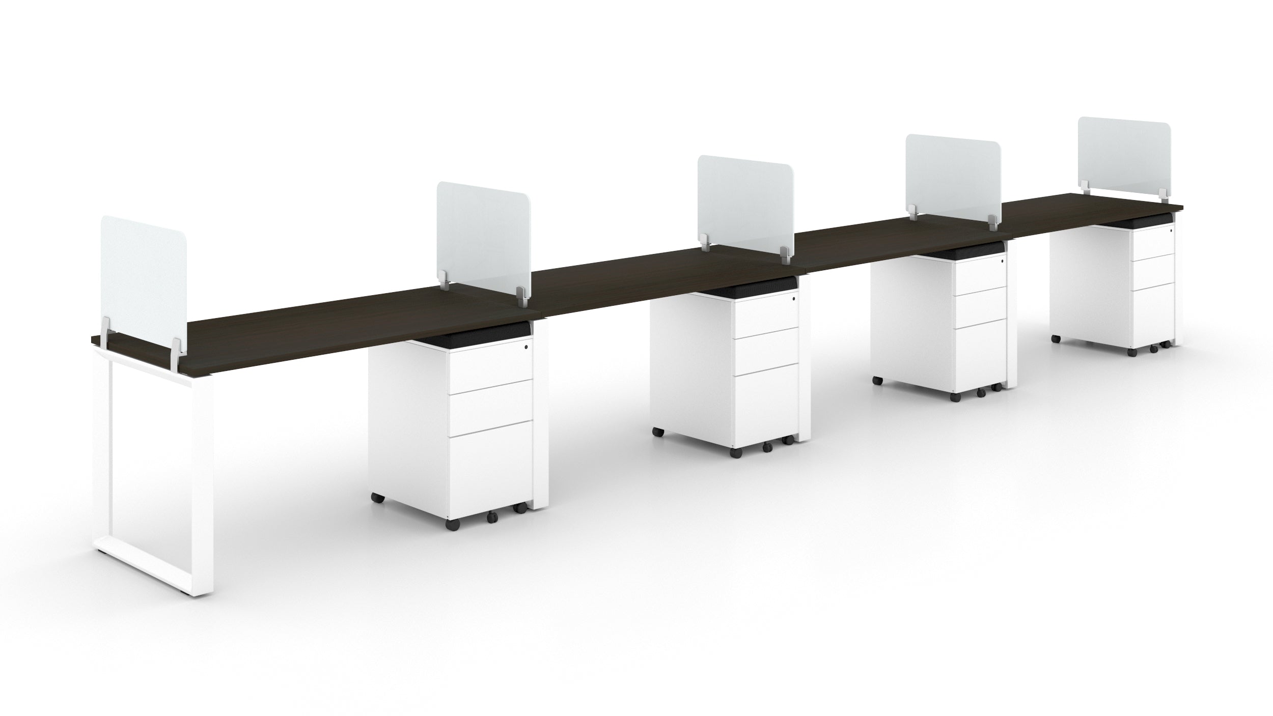 4 Person Bench Workstation White Frame, Espresso