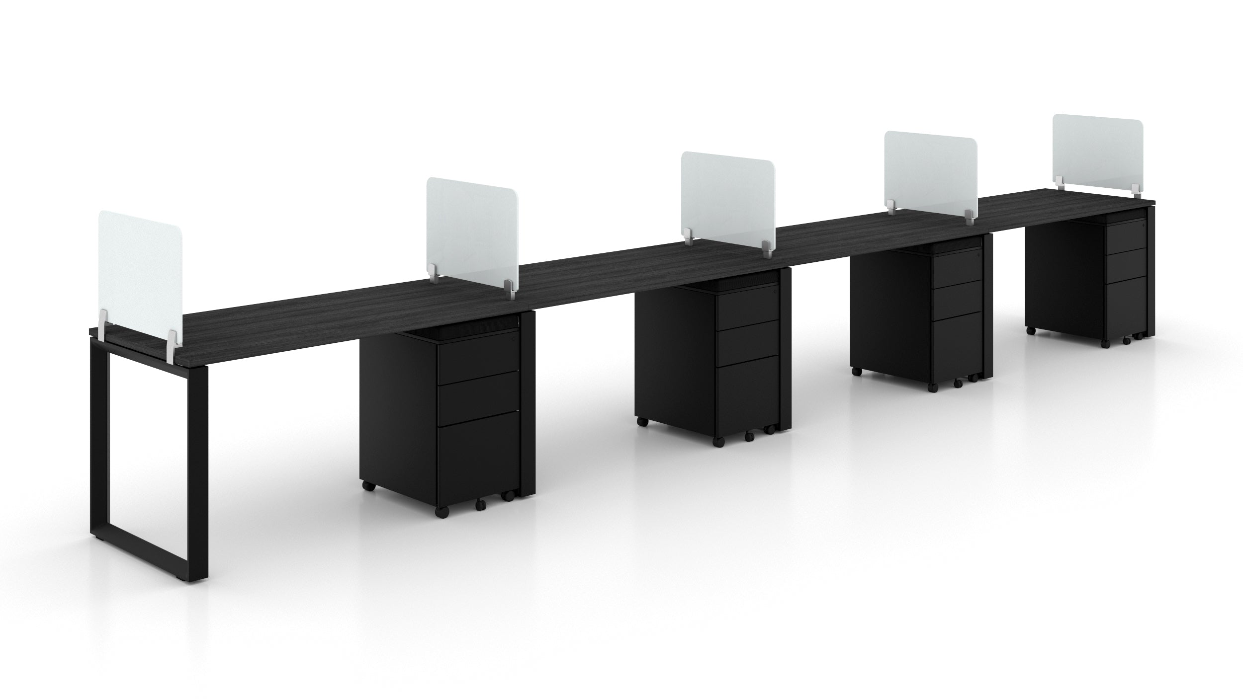 4 Person Bench Workstation Black Frame, Grigio