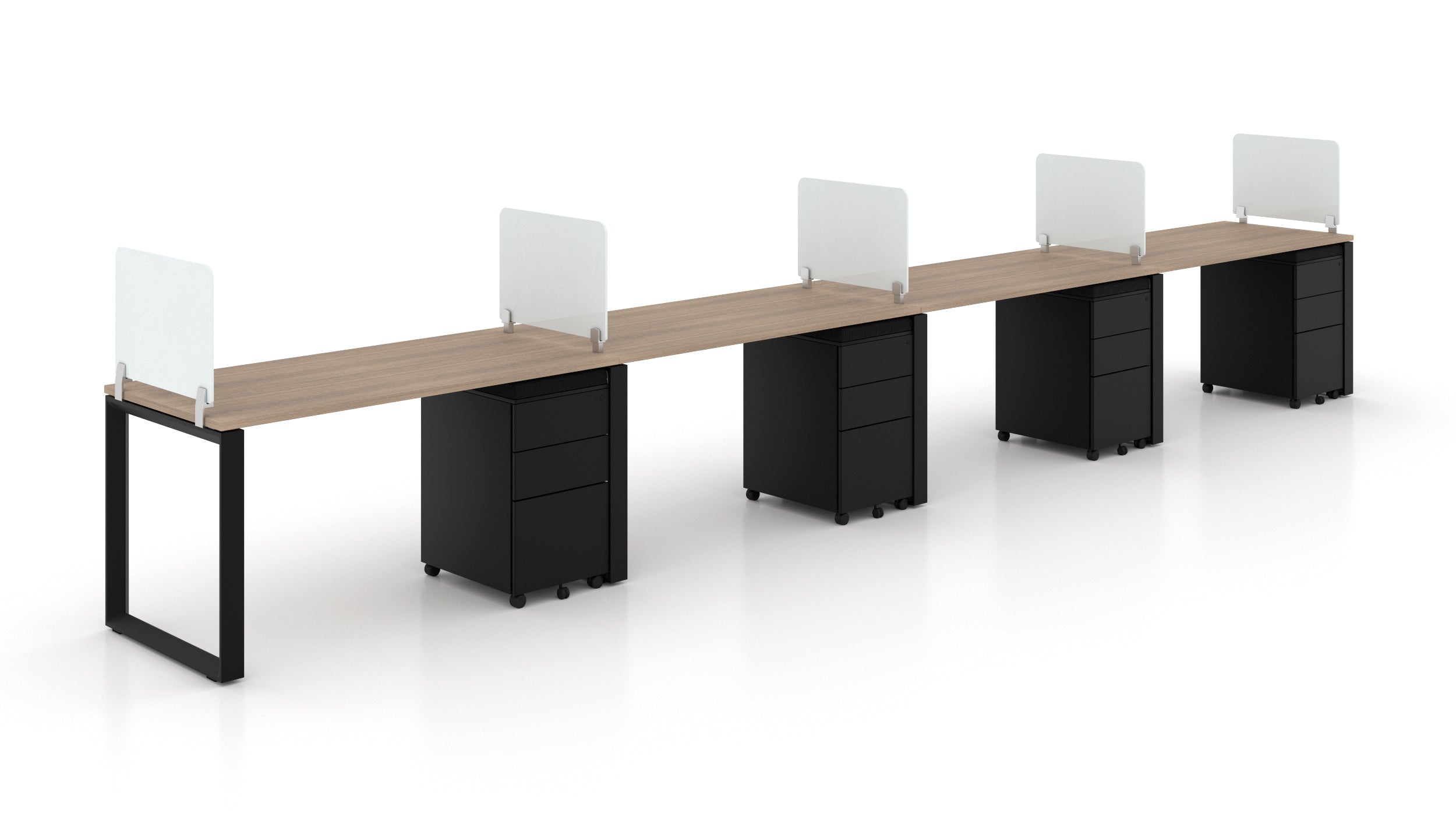 4 Person Bench Workstation Black Frame, Noce