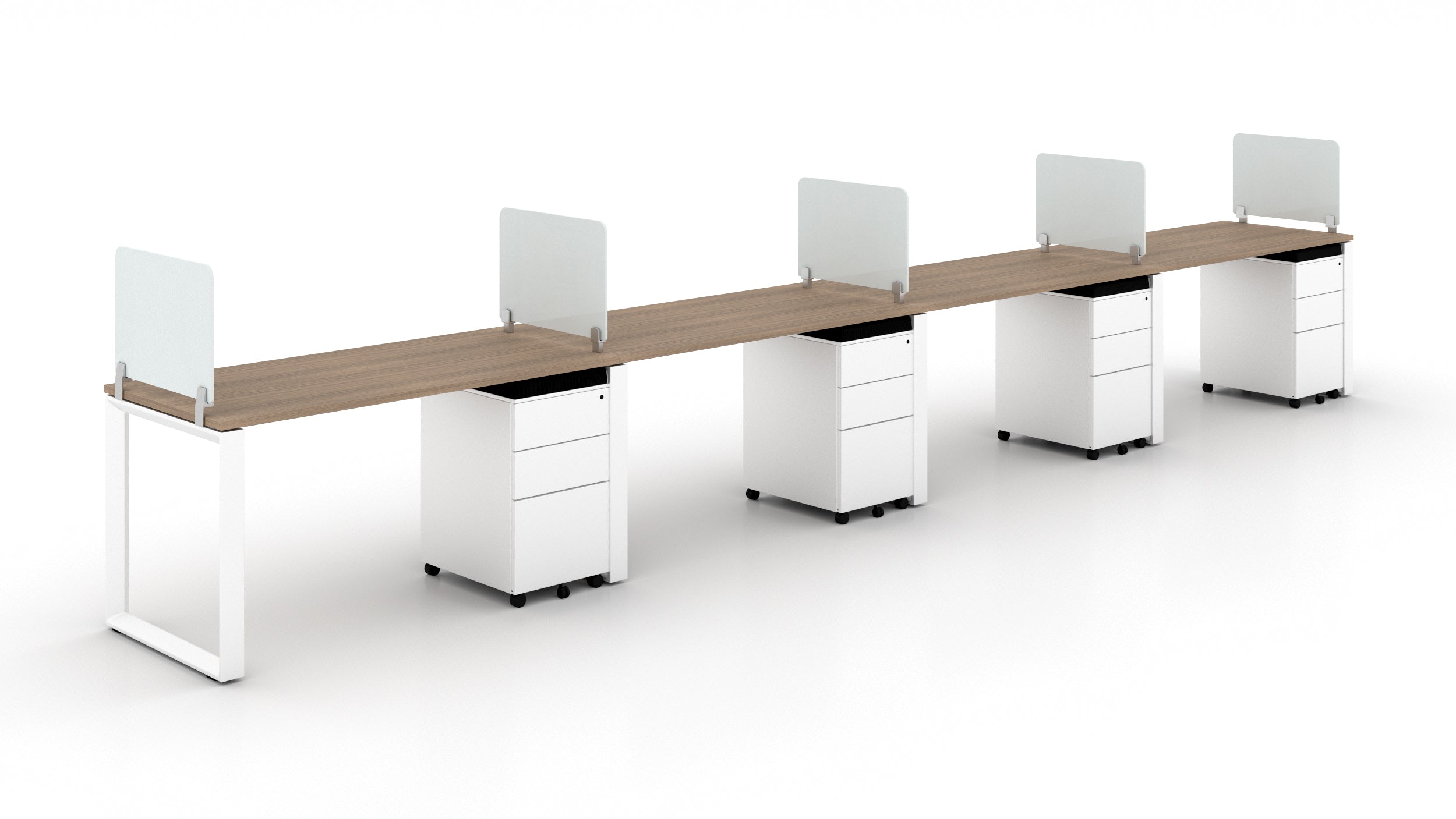 4 Person Bench Workstation White Frame, Noce