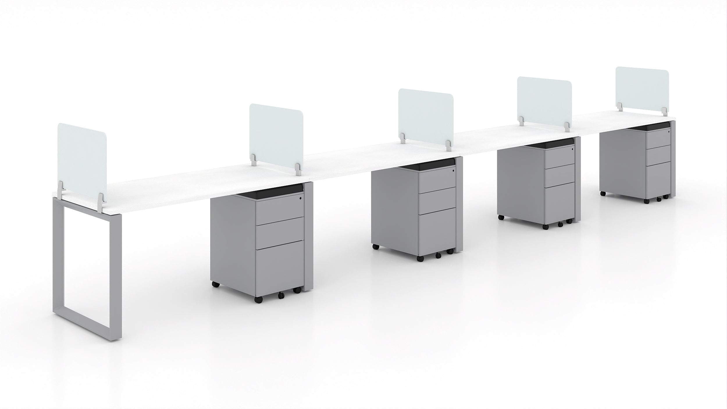 4 Person Bench Workstation Grey Frame, Blanco