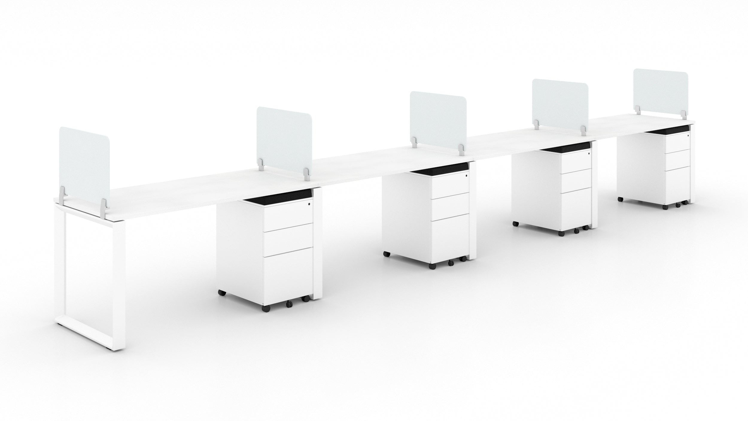 4 Person Bench Workstation White Frame, Blanco