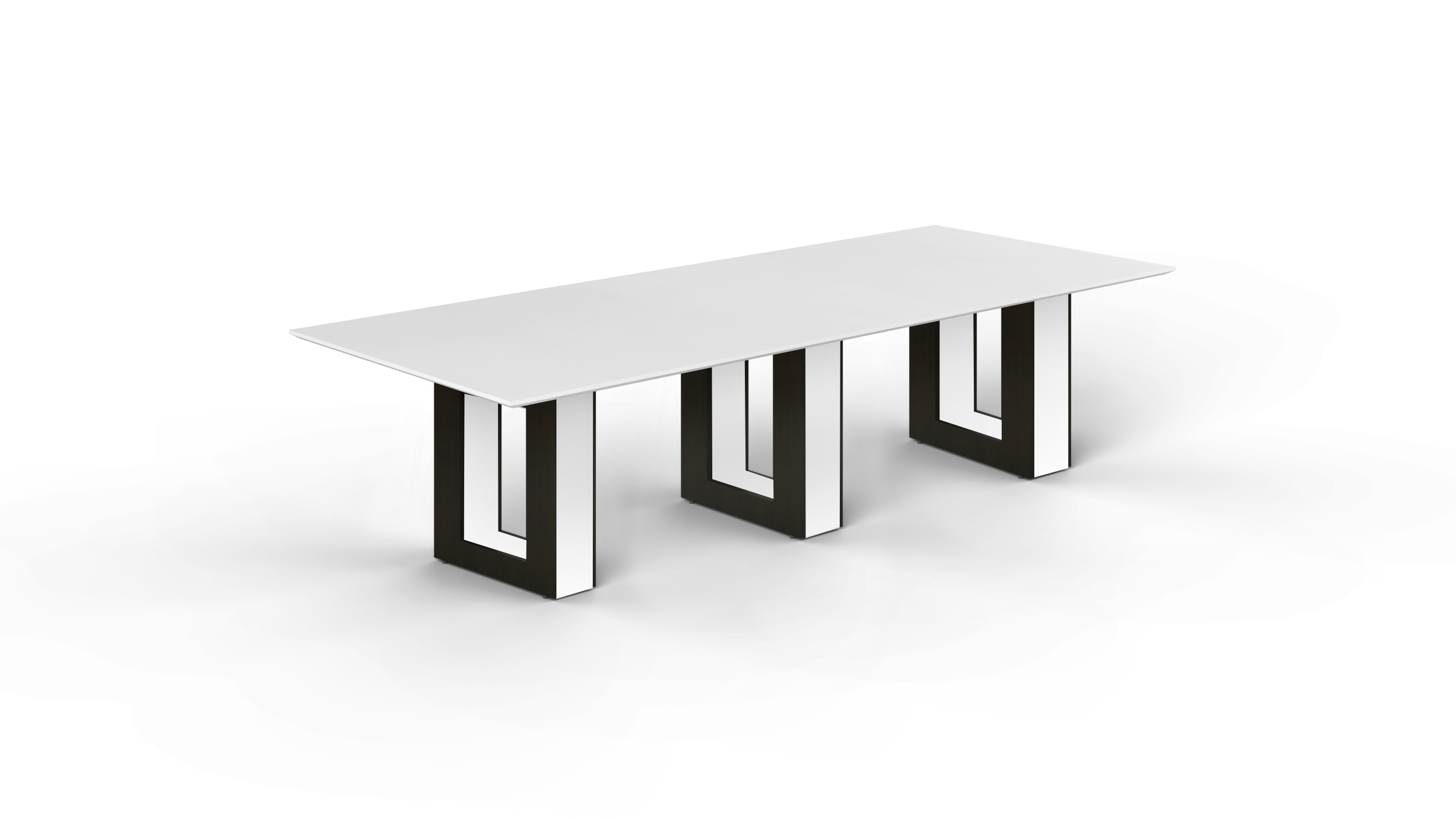 10' Coltello Conference Table with Aureola Base — Blanco Top & Espresso Outer