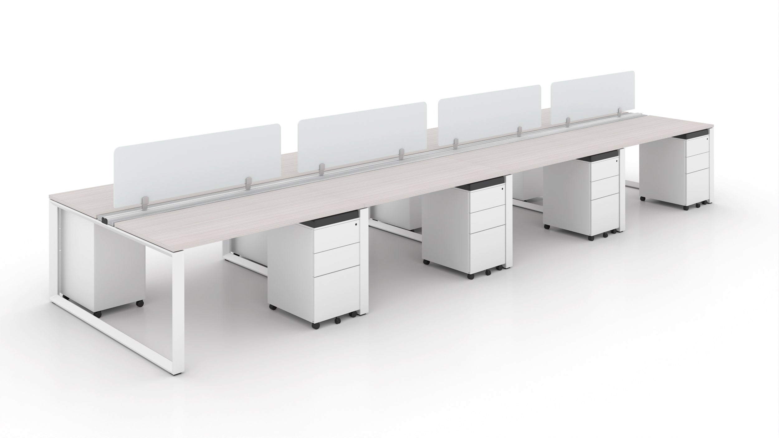 8 Person Bench Workstation White Frame 24”x48”