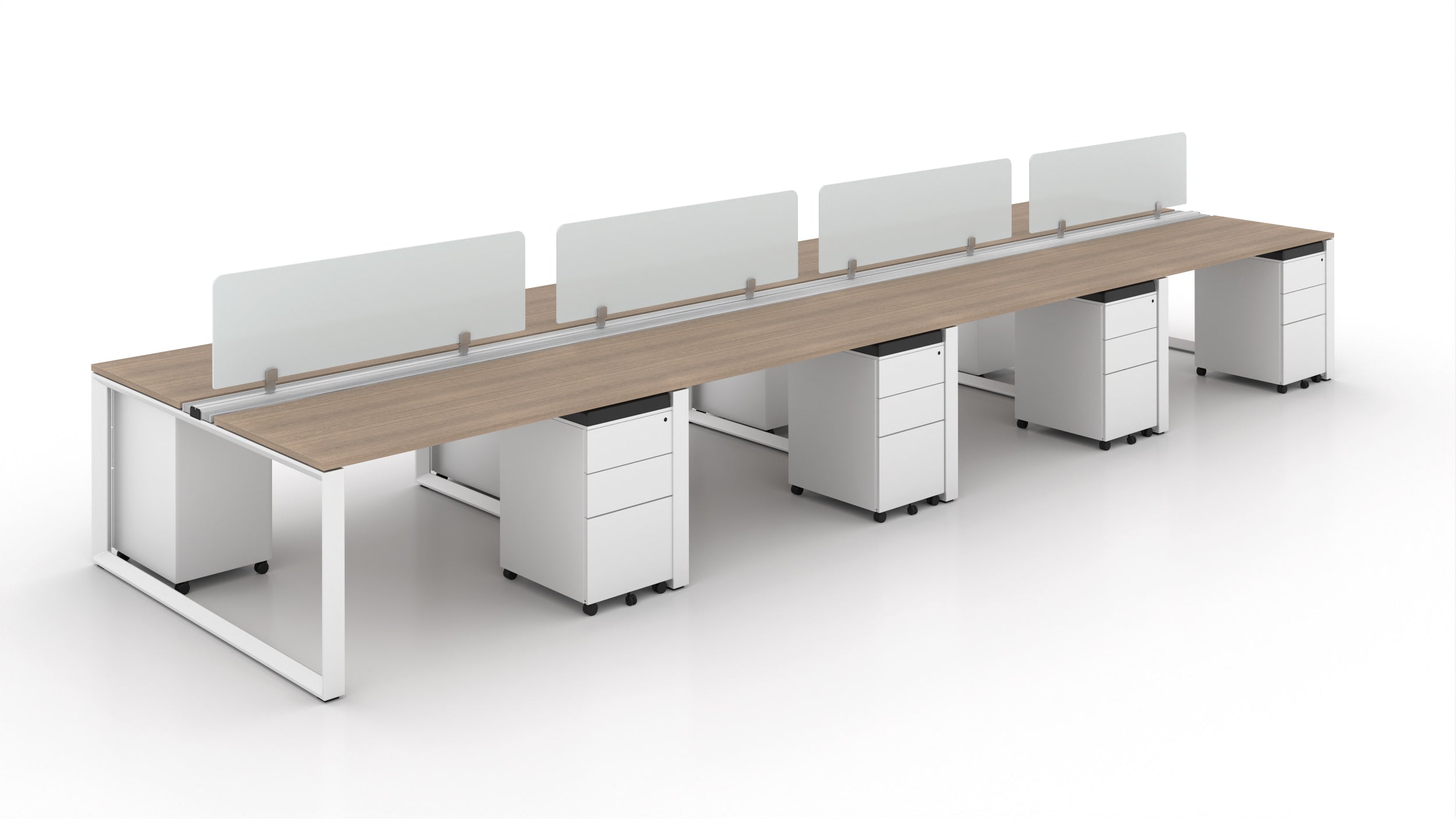 8 Person Bench Workstation White Frame 24”x48”