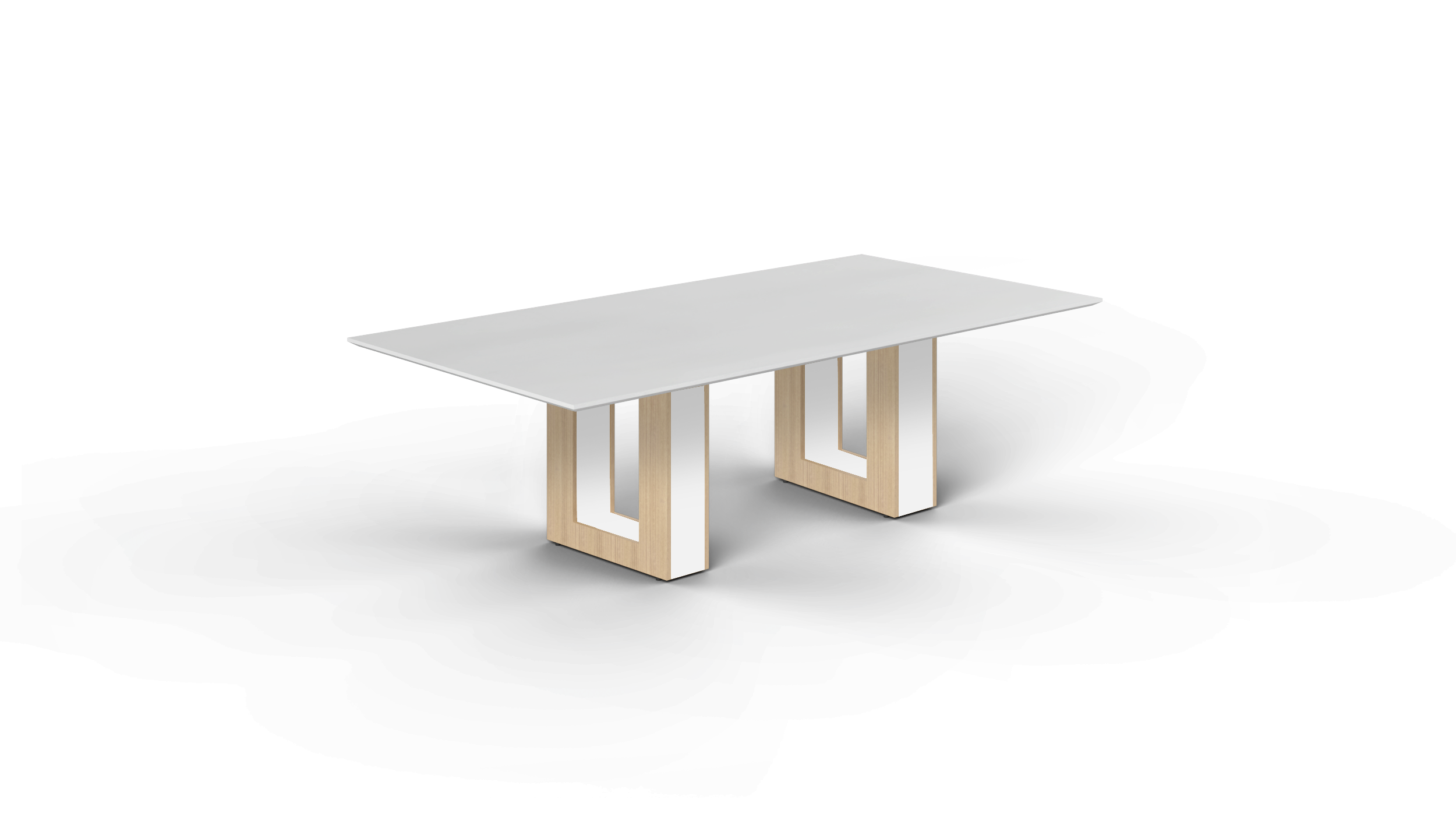 8' Coltello Conference Table with Aureola Base — Blanco Top & Miele Outer