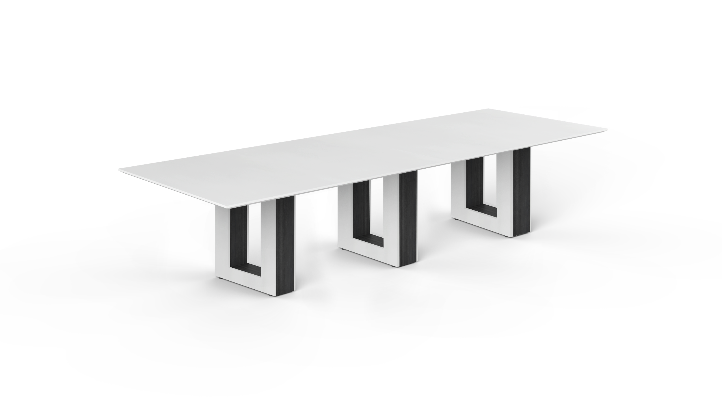12' Coltello Conference Table with Aureola Base — Blanco Top / Grigio Inner
