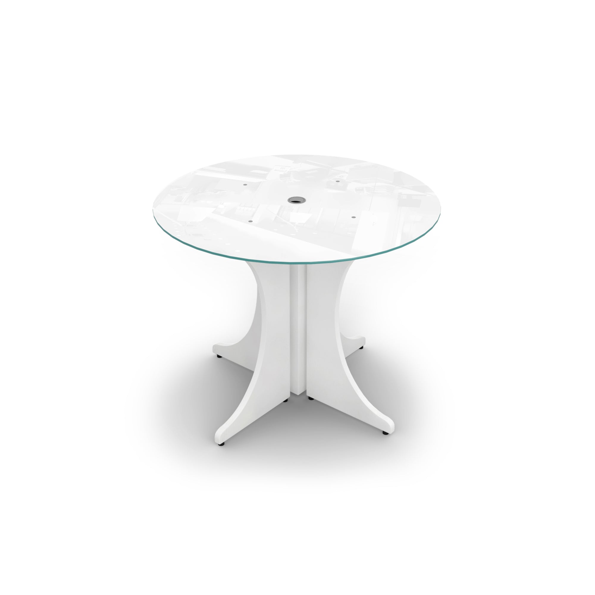 Small Round Glass Conference Table with X-base 36" Blanco