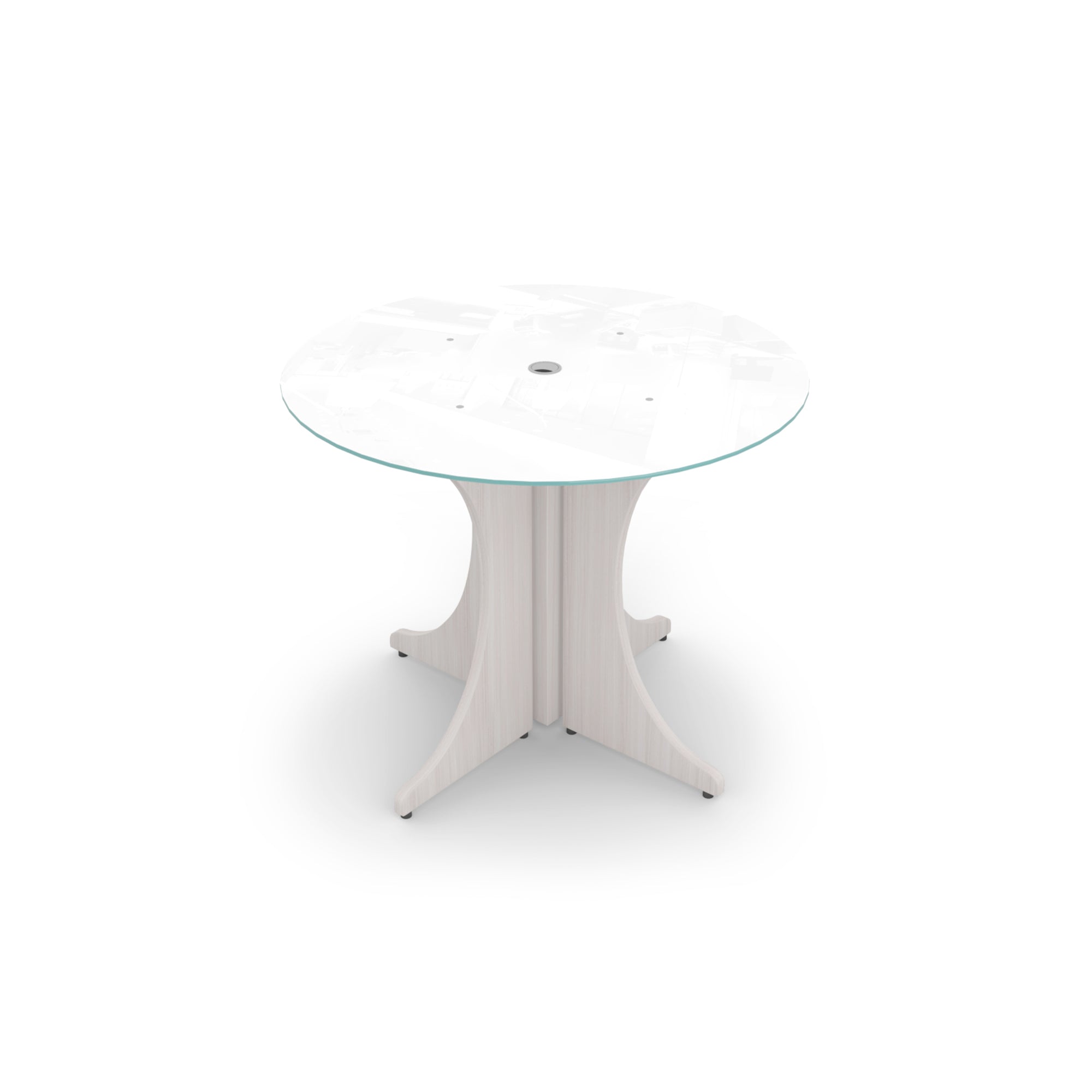 Small Round Glass Conference Table with X-base 36" Blanc de Gris