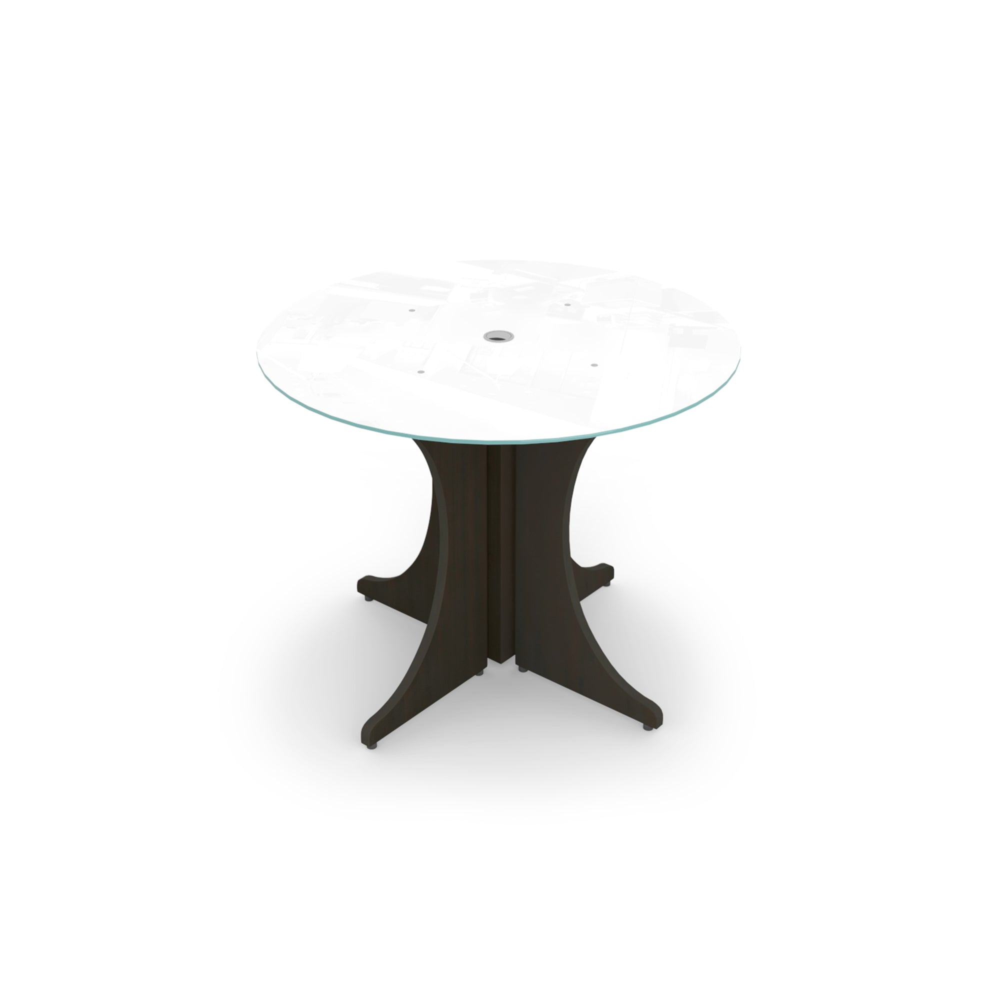 Small Round Glass Conference Table with X-base 36" Espresso