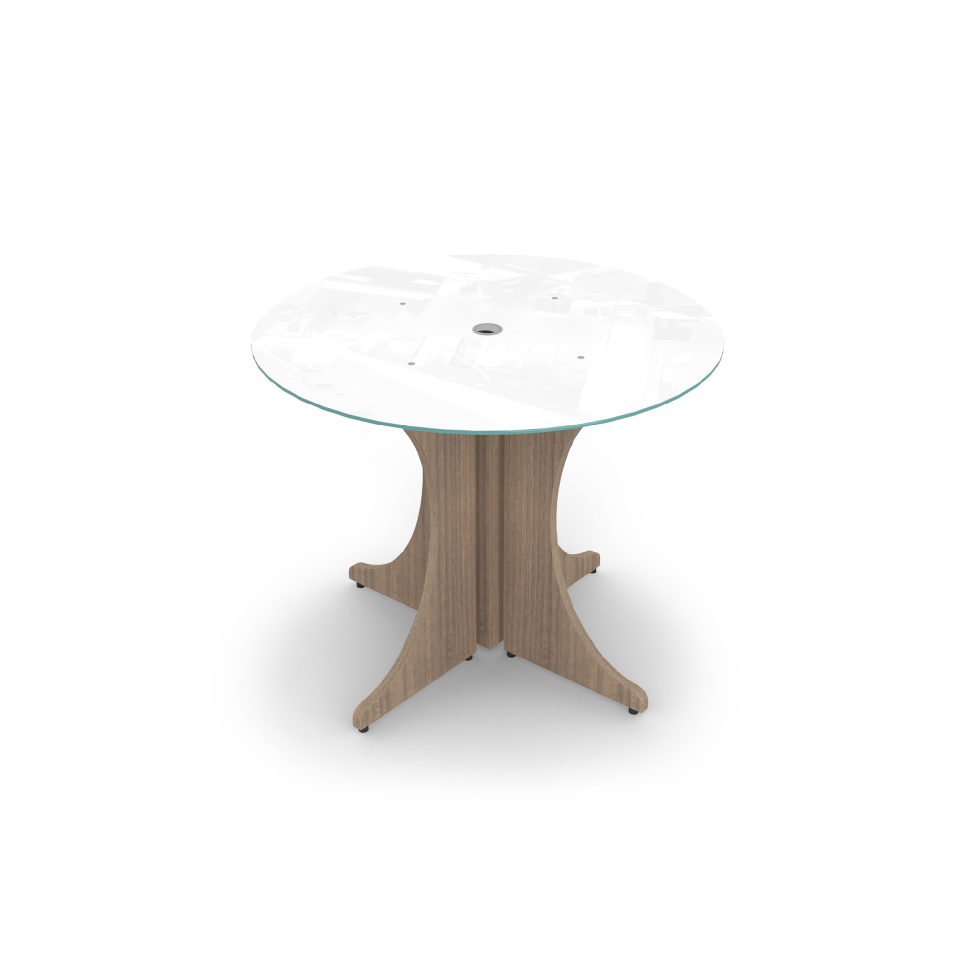 Small Round Glass Conference Table with X-base 36" Noce