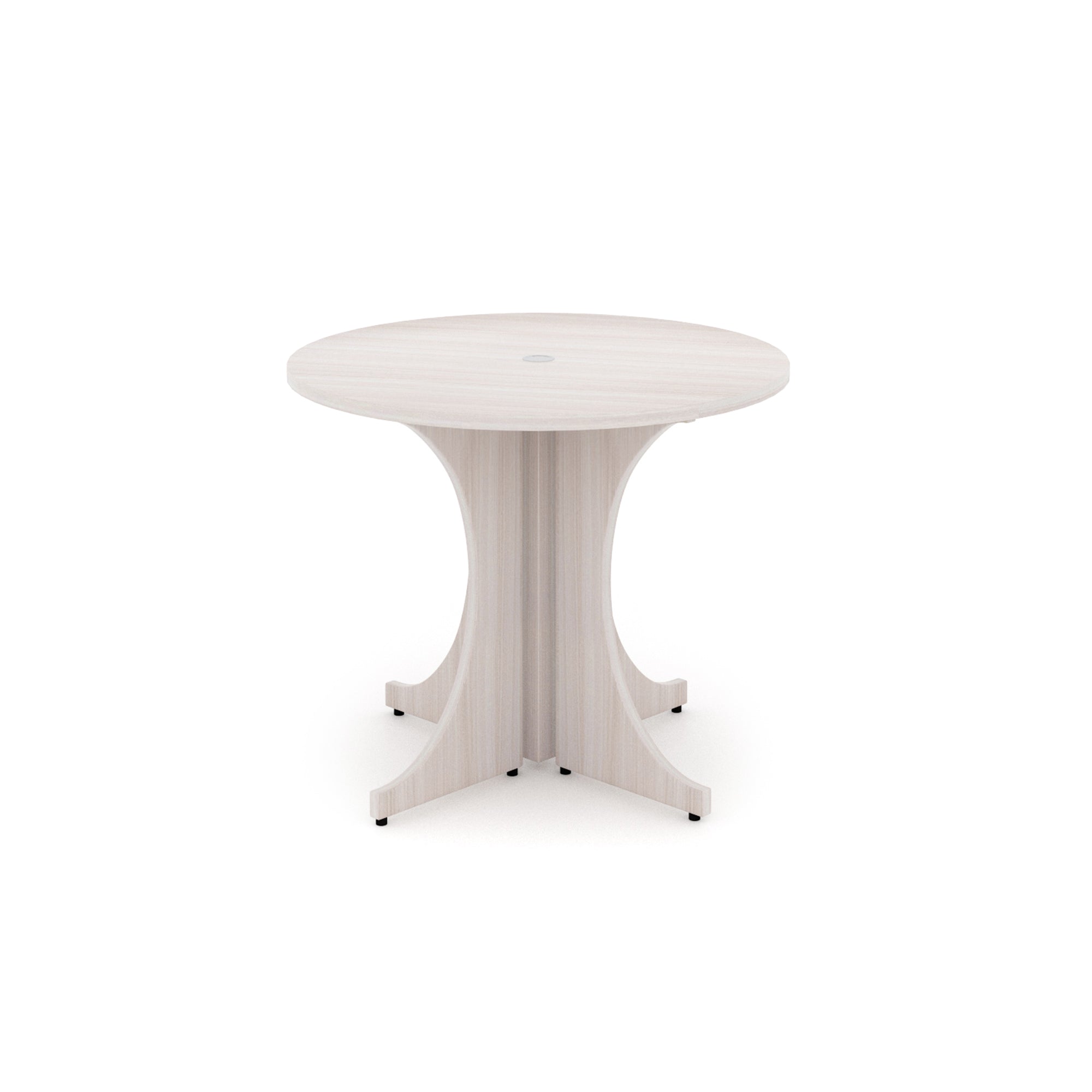 Small Round Laminate Conference Table with X-base 36" Blanc de Gris