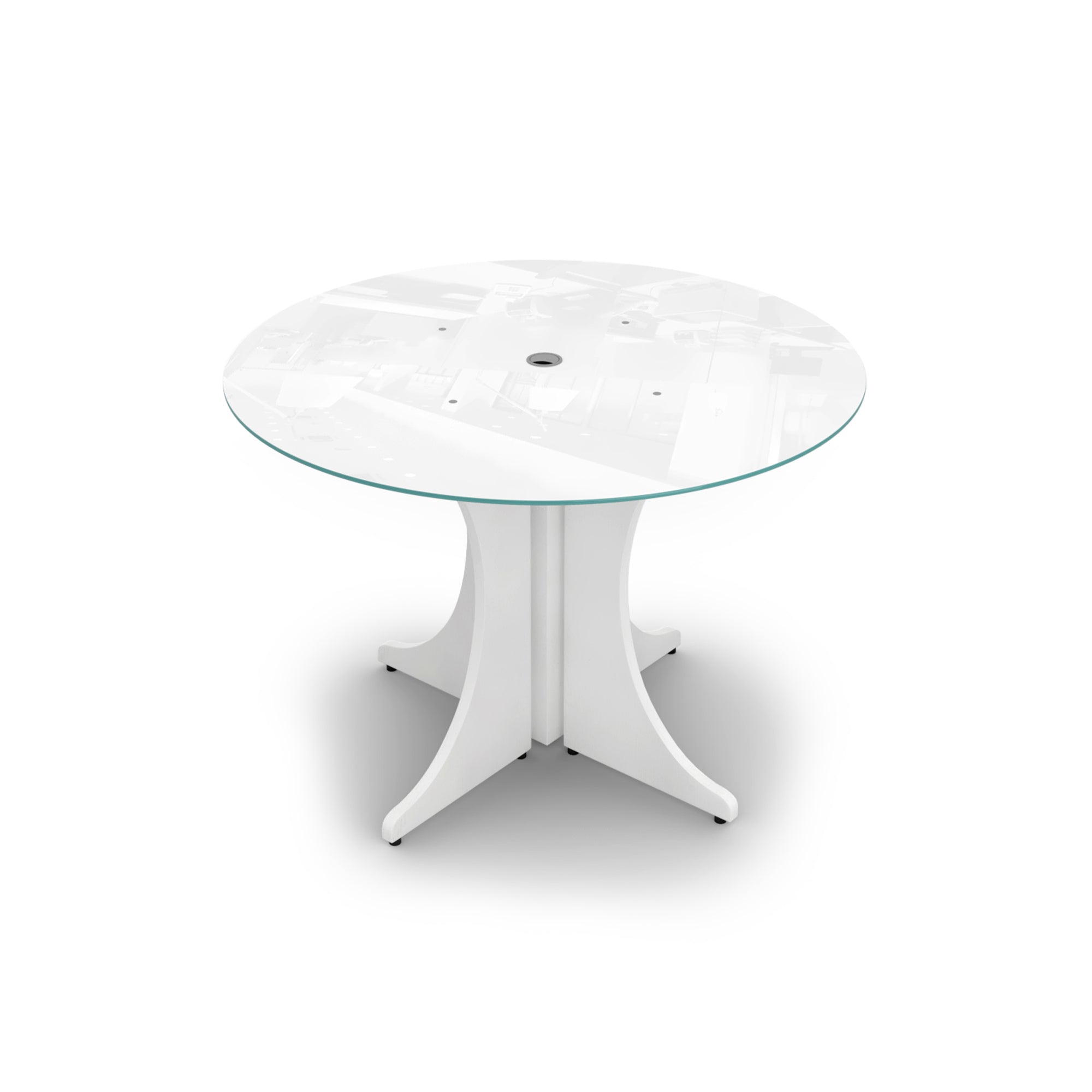 Medium Round Glass Conference Table with X-base 42" Blanco