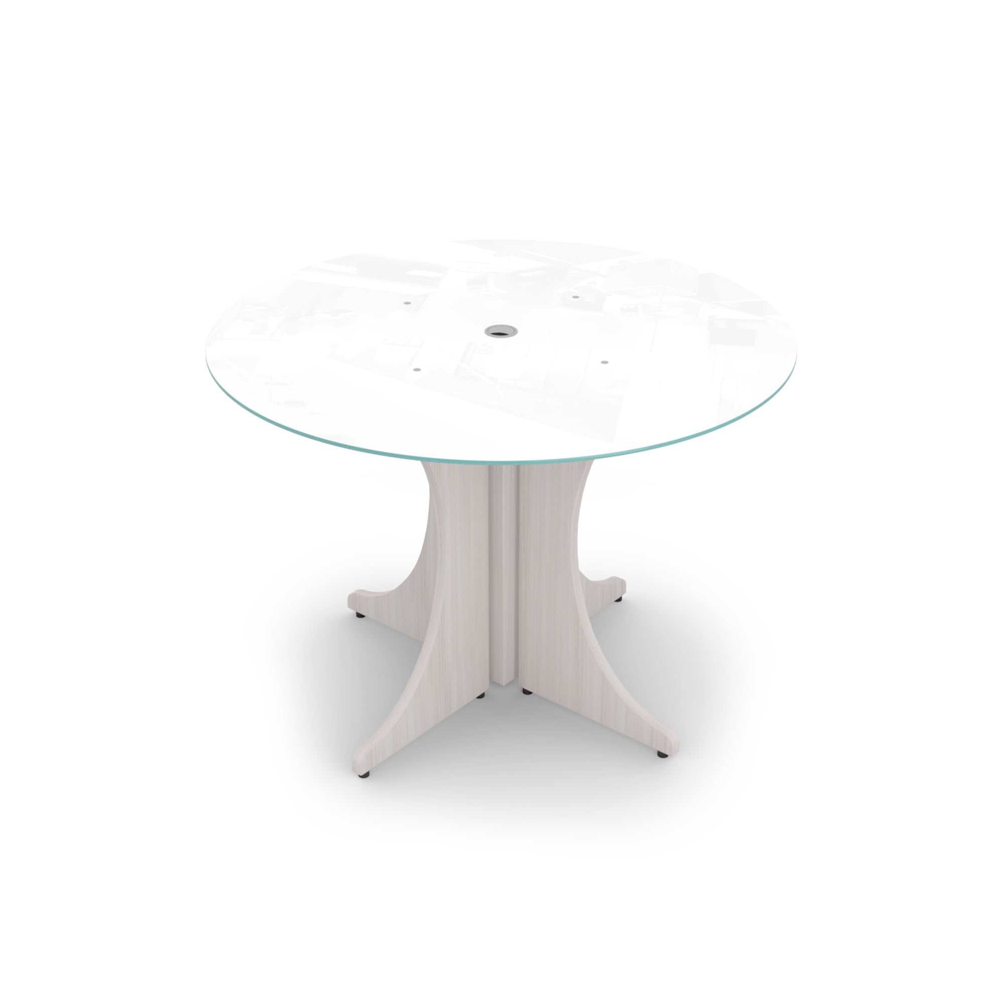 Medium Round Glass Conference Table with X-base 42" Blanc de Gris