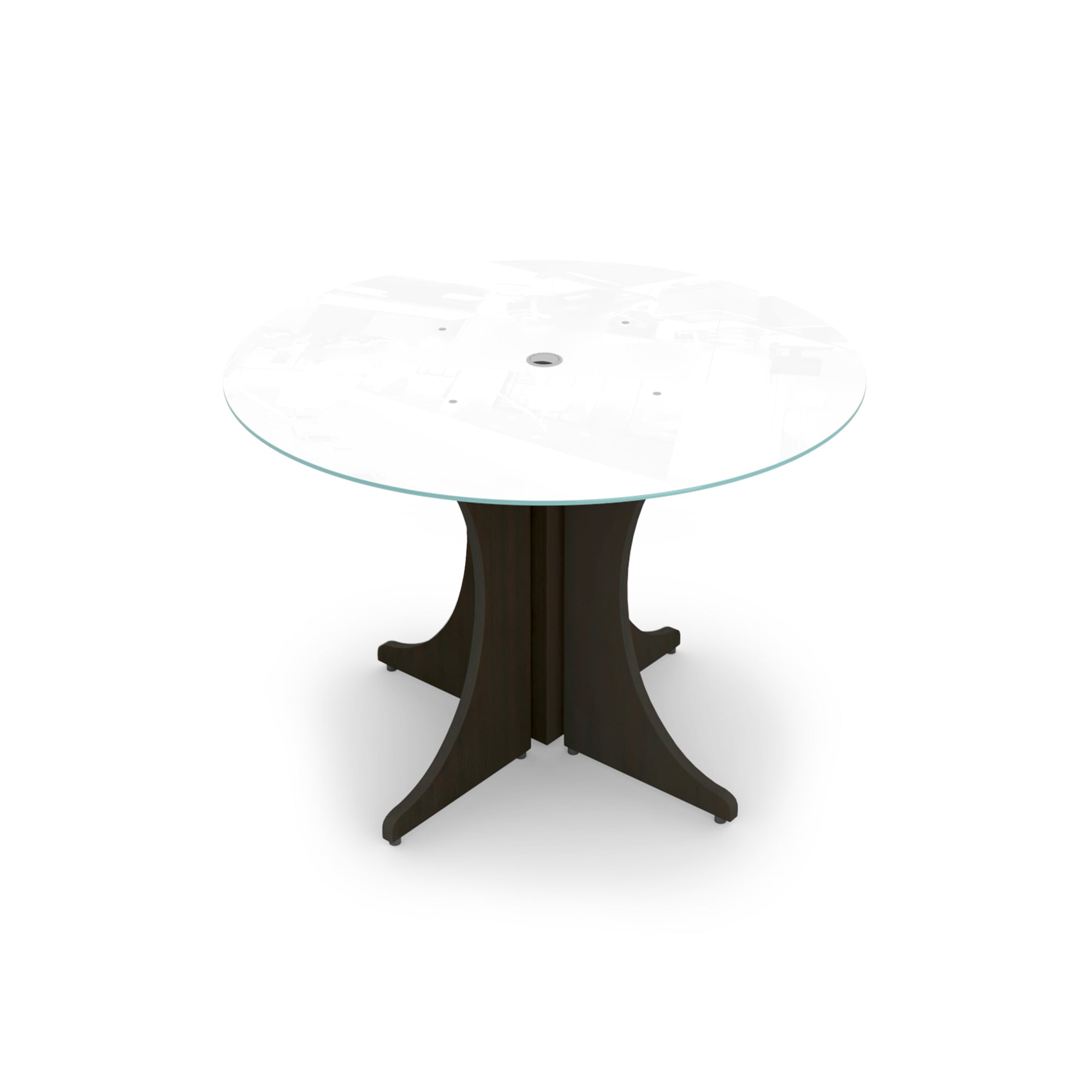 Medium Round Glass Conference Table with X-base 42" Espresso
