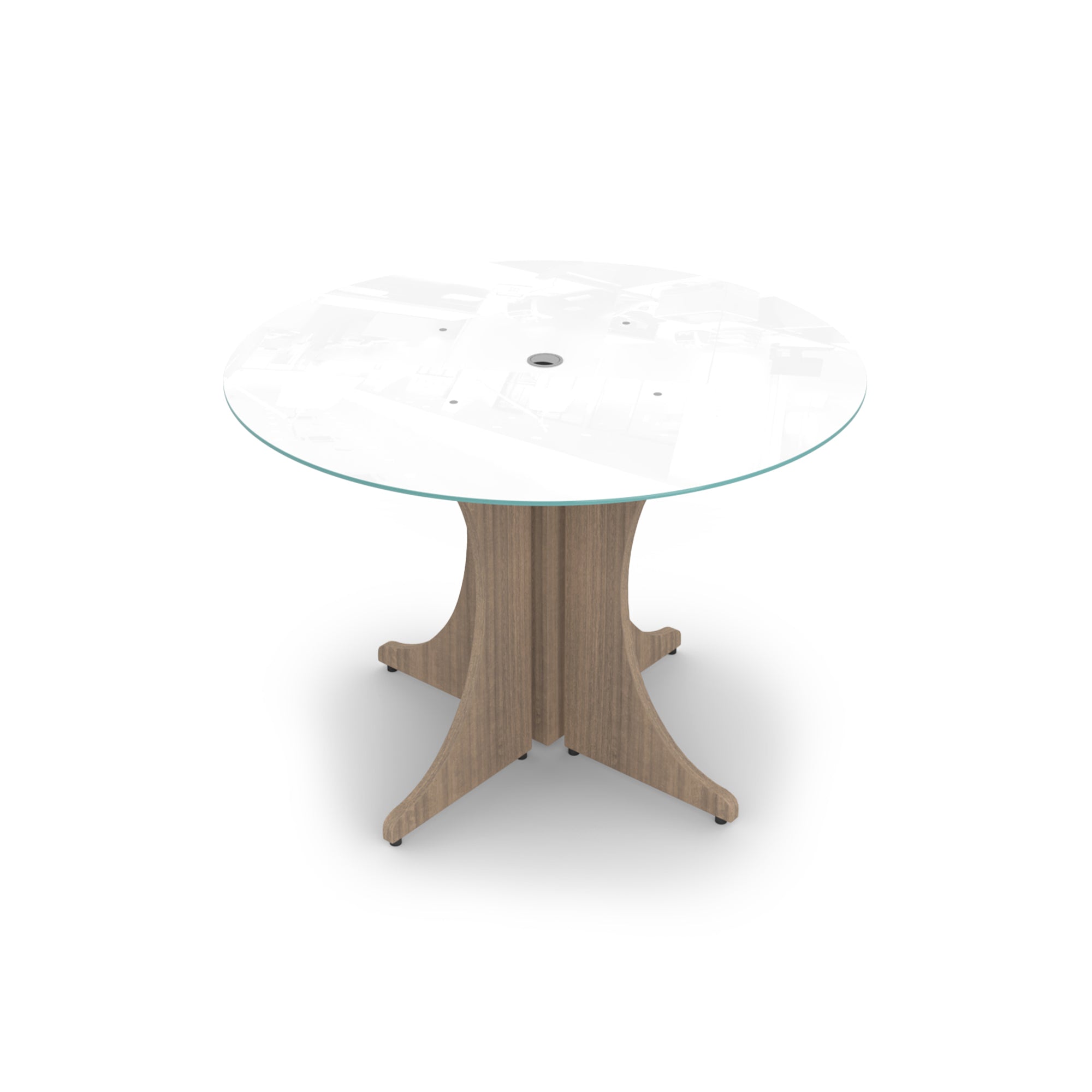 Medium Round Glass Conference Table with X-base 42" Noce