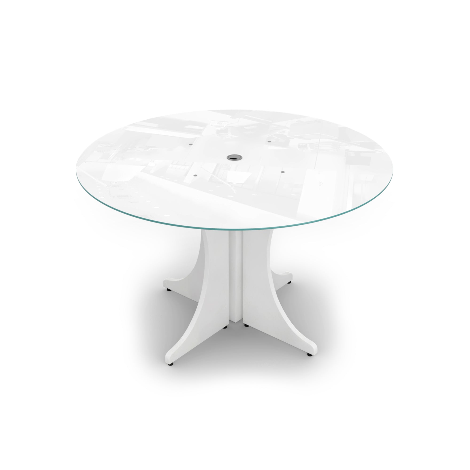 Large Round Glass Conference Table with X-base 48" Blanco