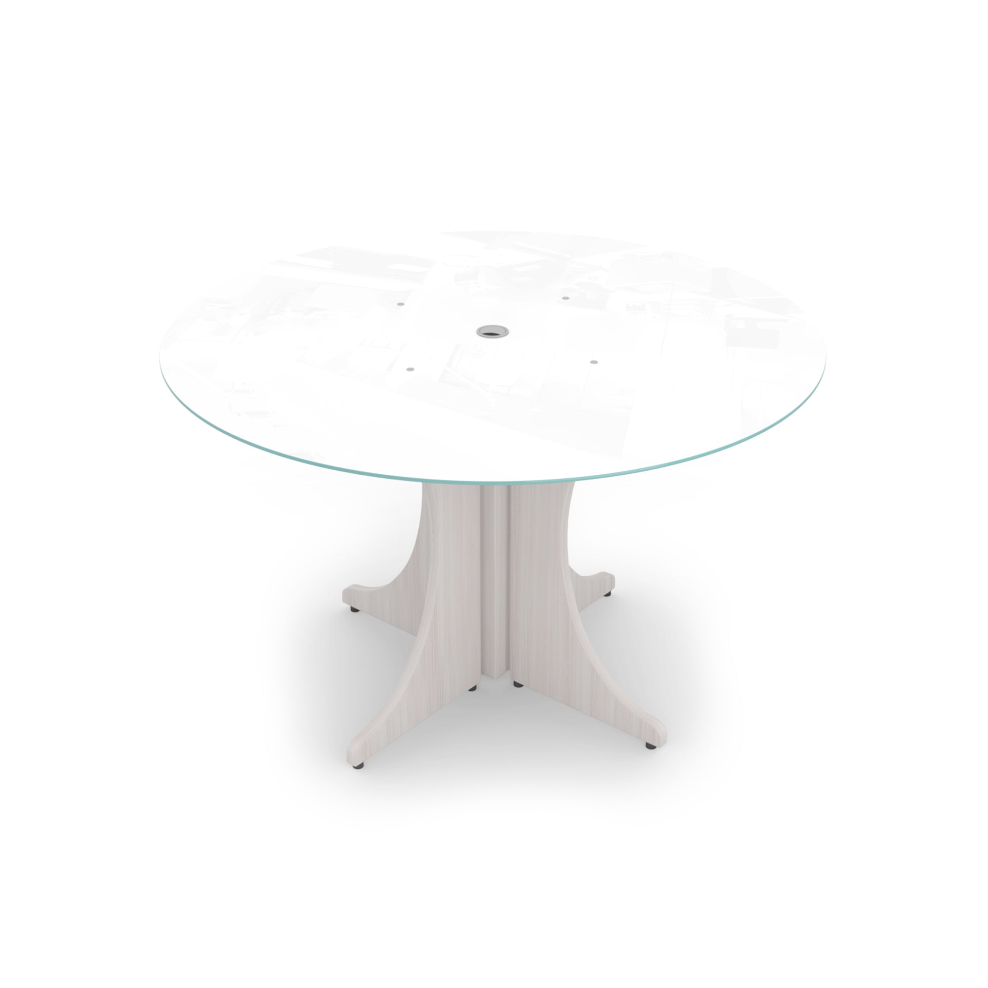 Large Round Glass Conference Table with X-base 48" Blanc de Gris