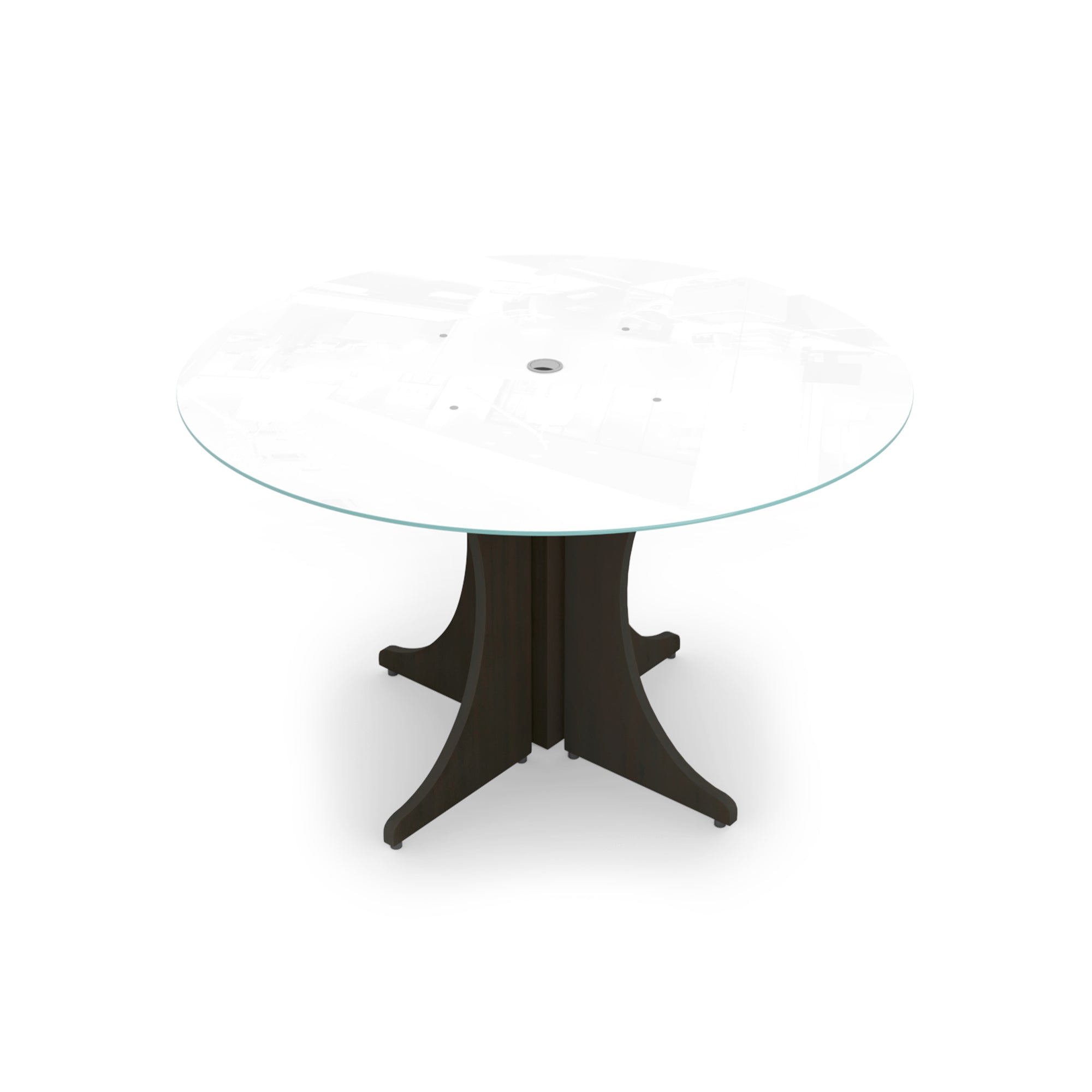 Large Round Glass Conference Table with X-base 48" Espresso
