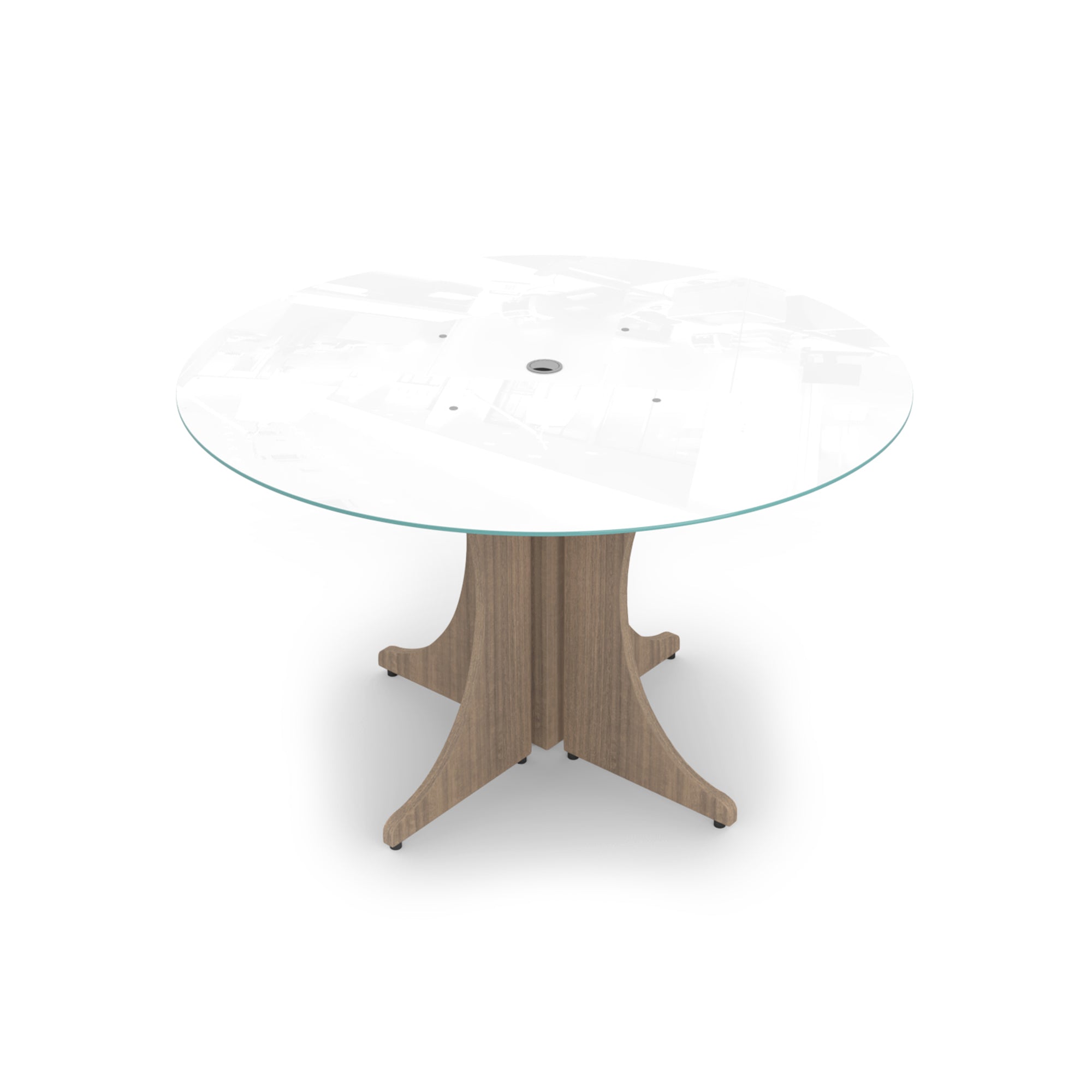 Large Round Glass Conference Table with X-base 48" Noce