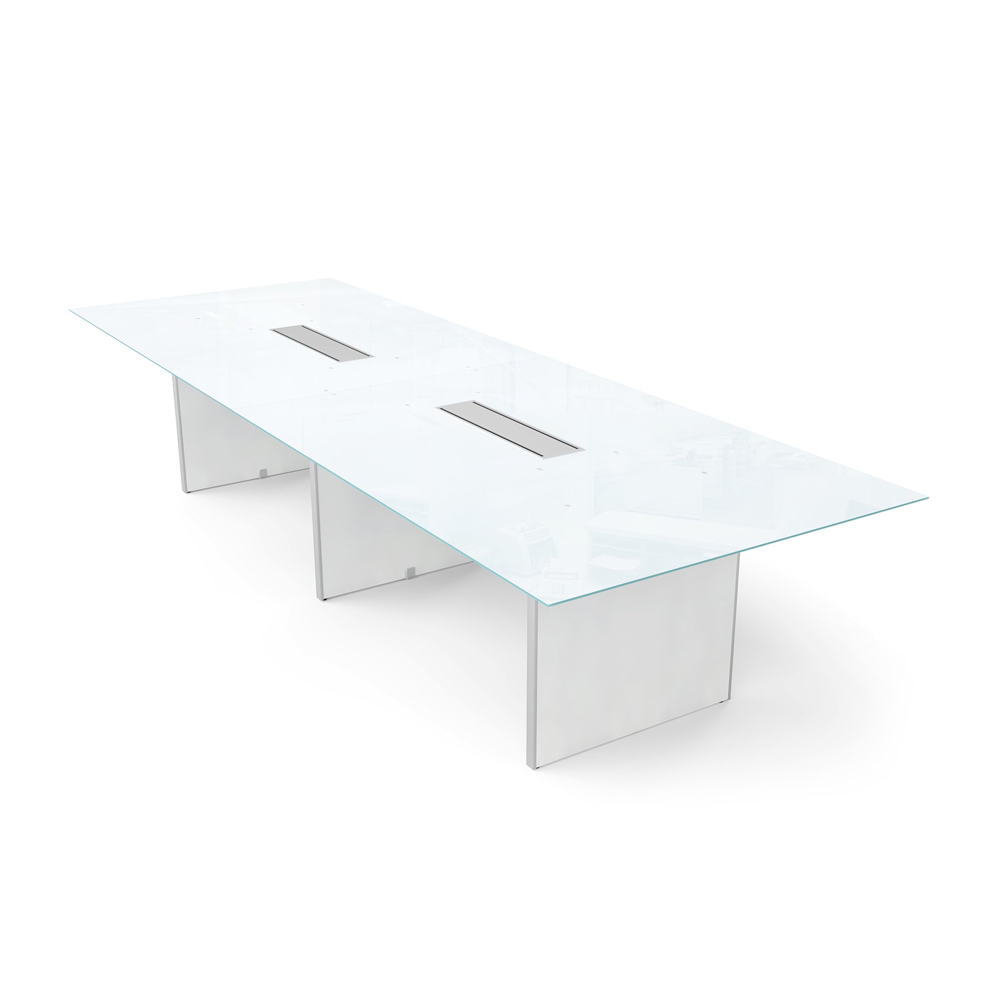 Deluxe 12' Glass Top Conference Table Blanco