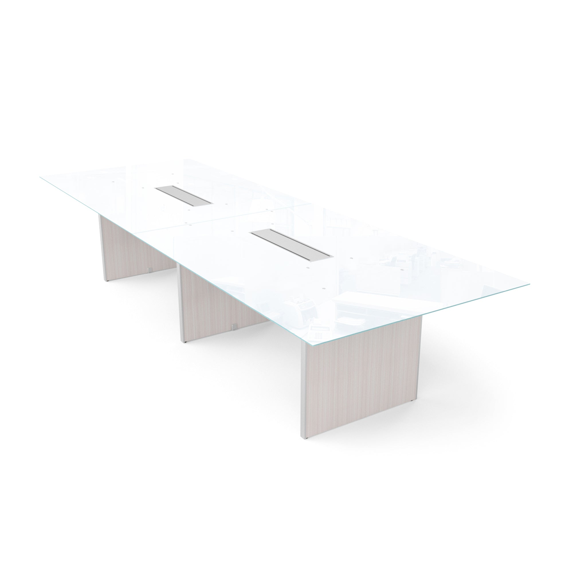 Deluxe 12' Glass Top Conference Table Blanc de Gris