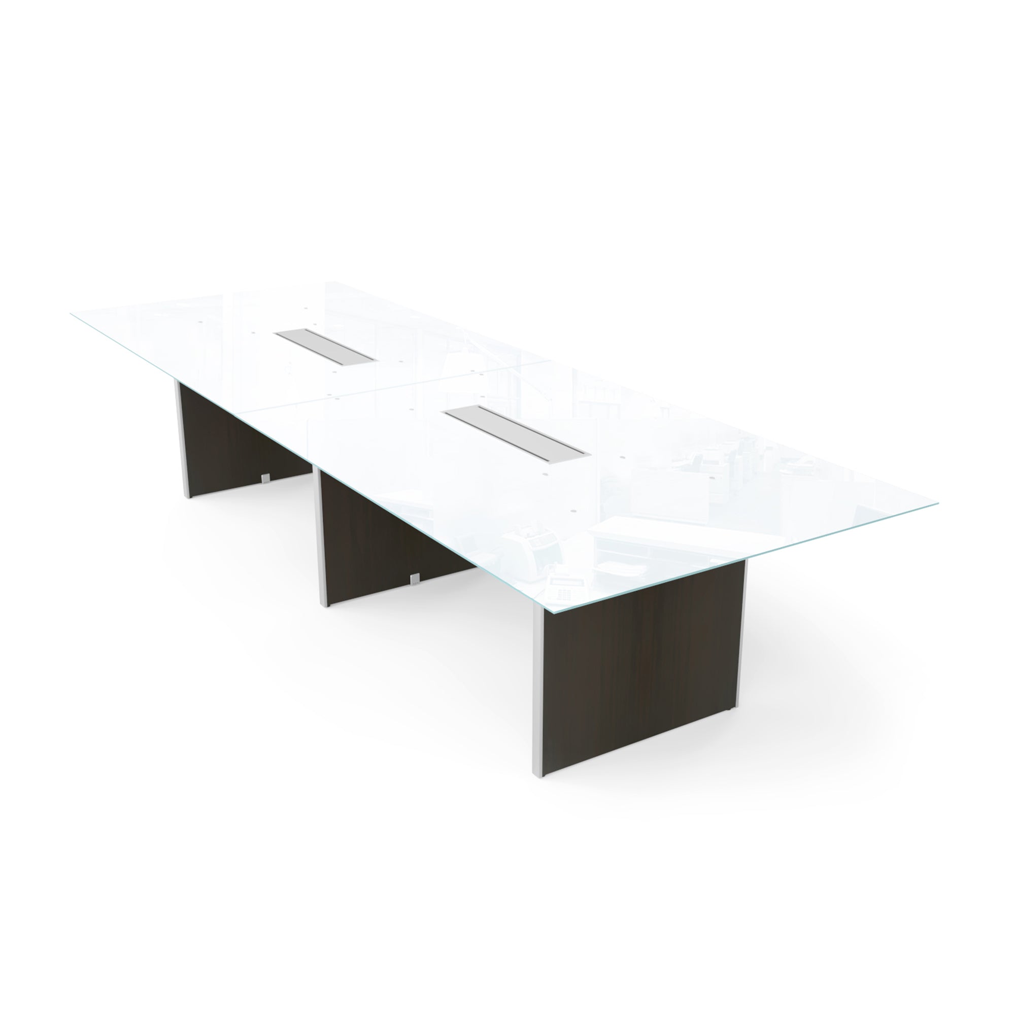 Deluxe 12' Glass Top Conference Table Espresso