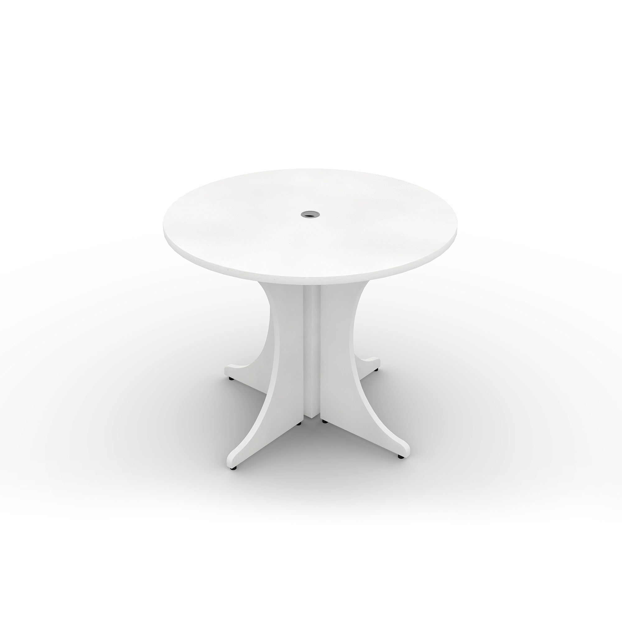 Small Round Laminate Conference Table with X-base 36" Blanco