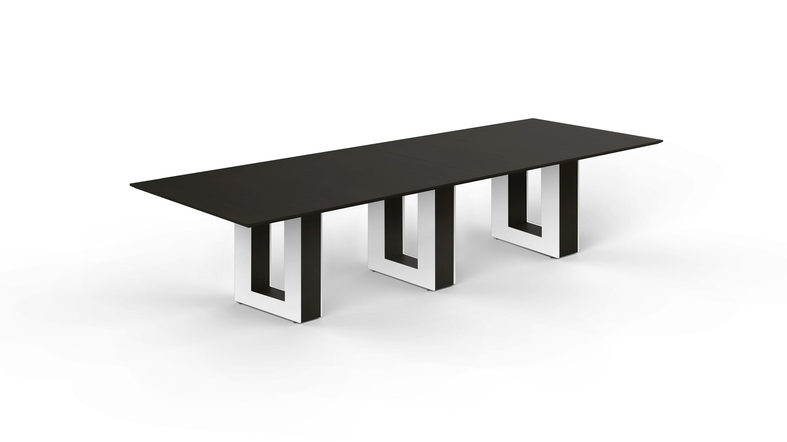 12' Coltello Conference Table with Aureola Base — Espresso Top & Blanco Outer