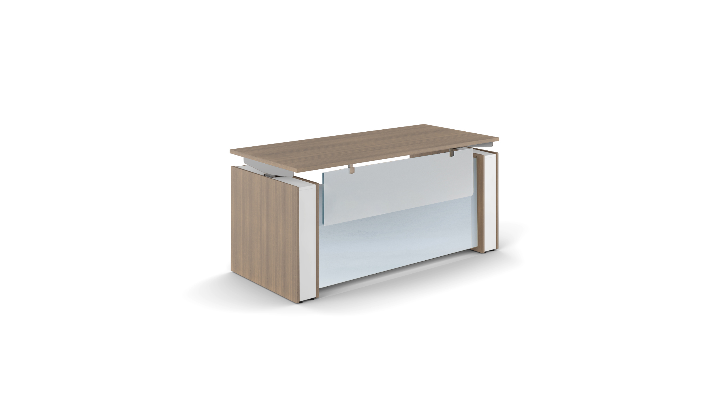 Elevare Height-Adjustable Desk with Copertina Leg Covers, Glass Modesty Panel & Acrylic - Noce