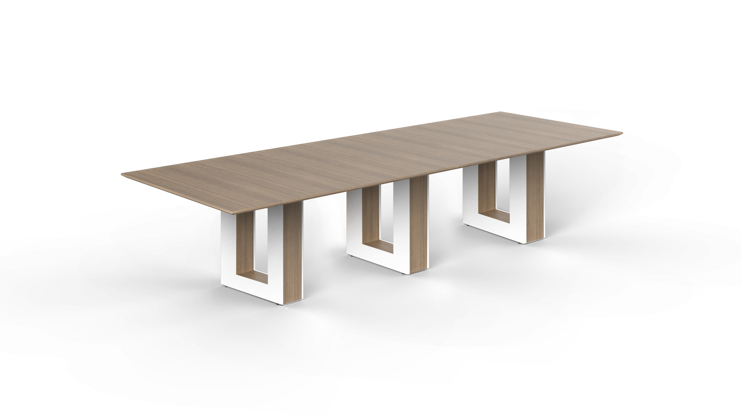 12' Coltello Conference Table with Aureola Base — Noce Top & Blanco Outer