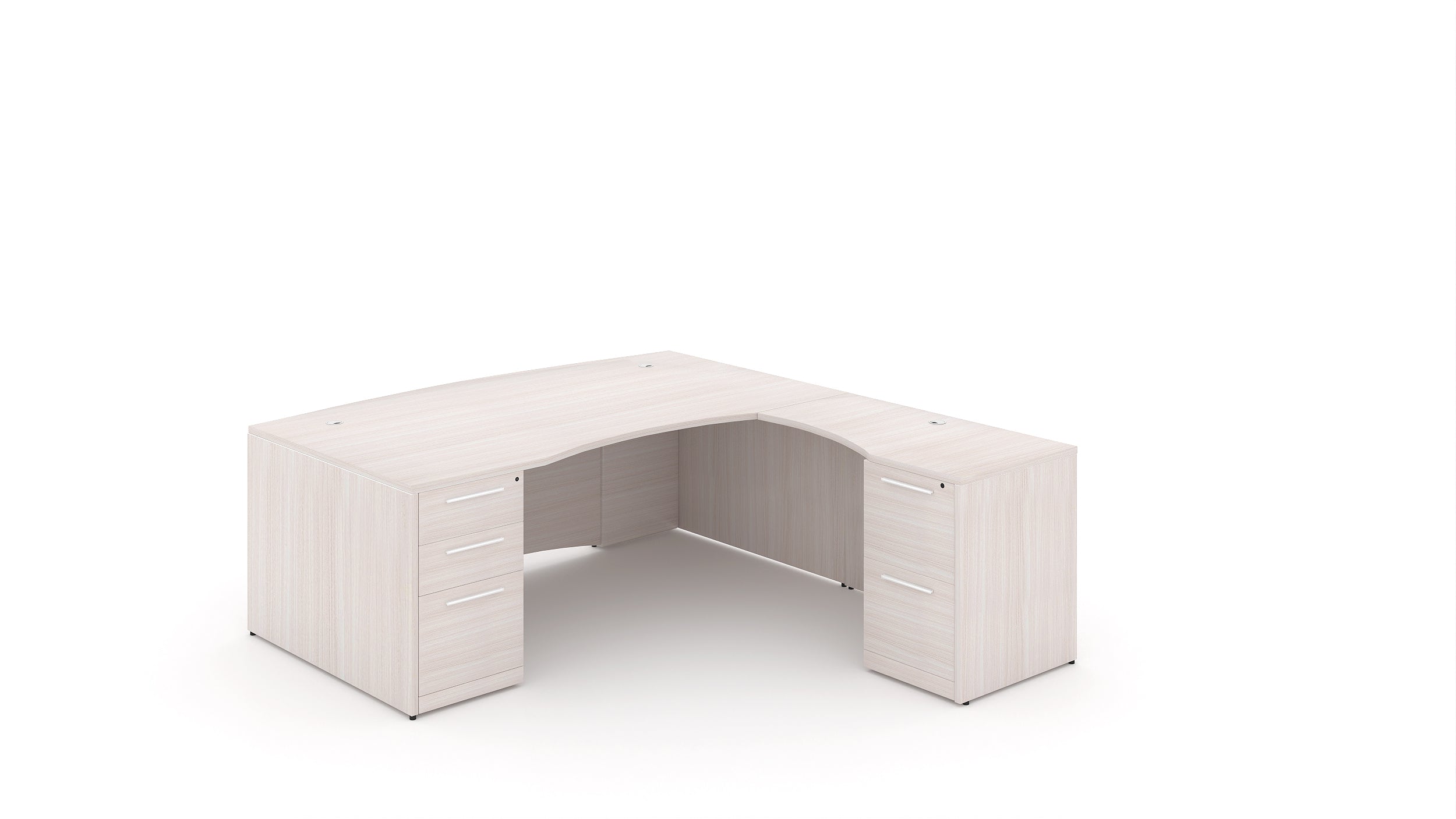 L-Shape Bow Front Desk with Laminate Modesty Panel 72” Blanc de Gris