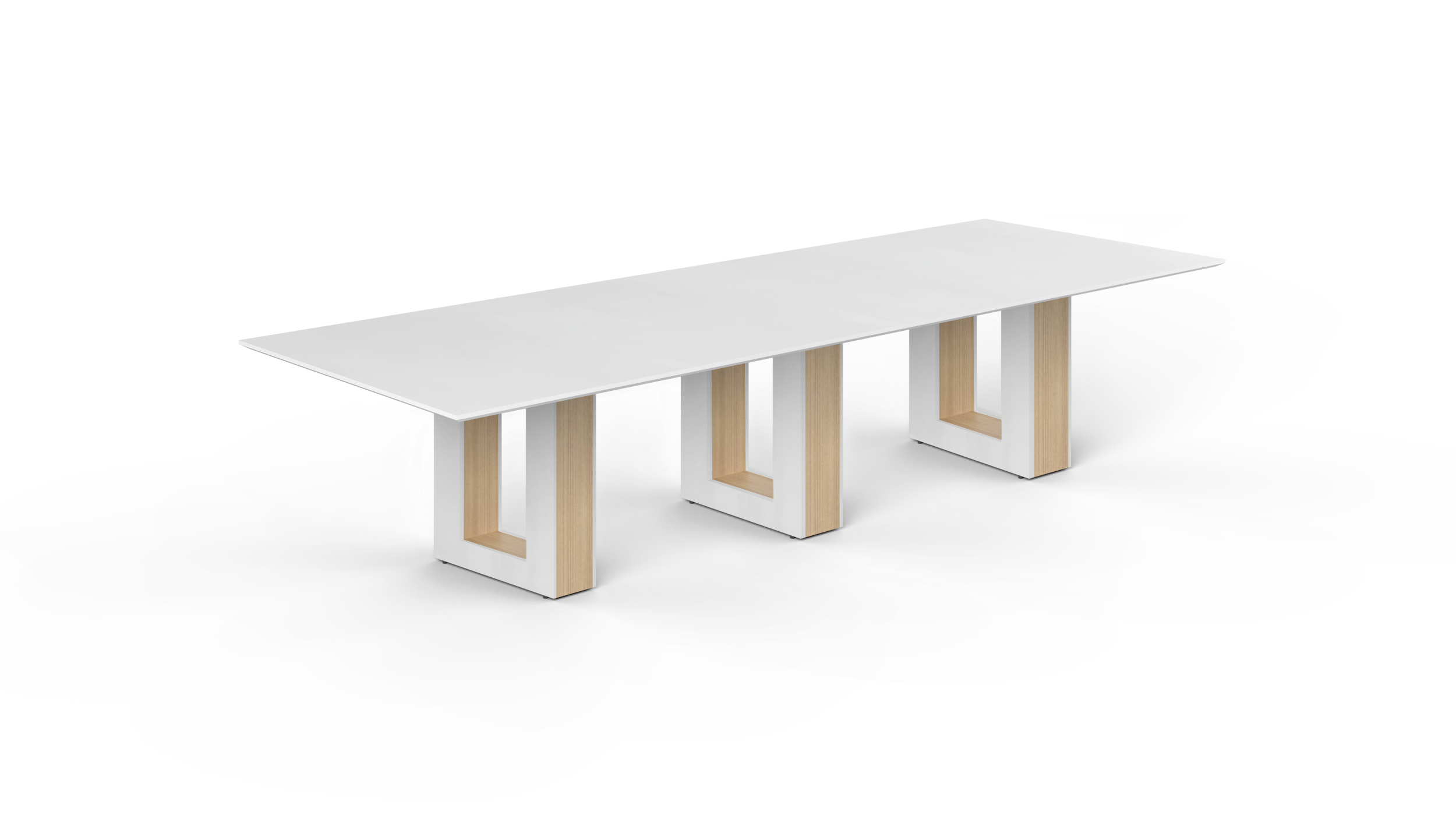 12' Coltello Conference Table with Aureola Base — Blanco Top & Miele Inner