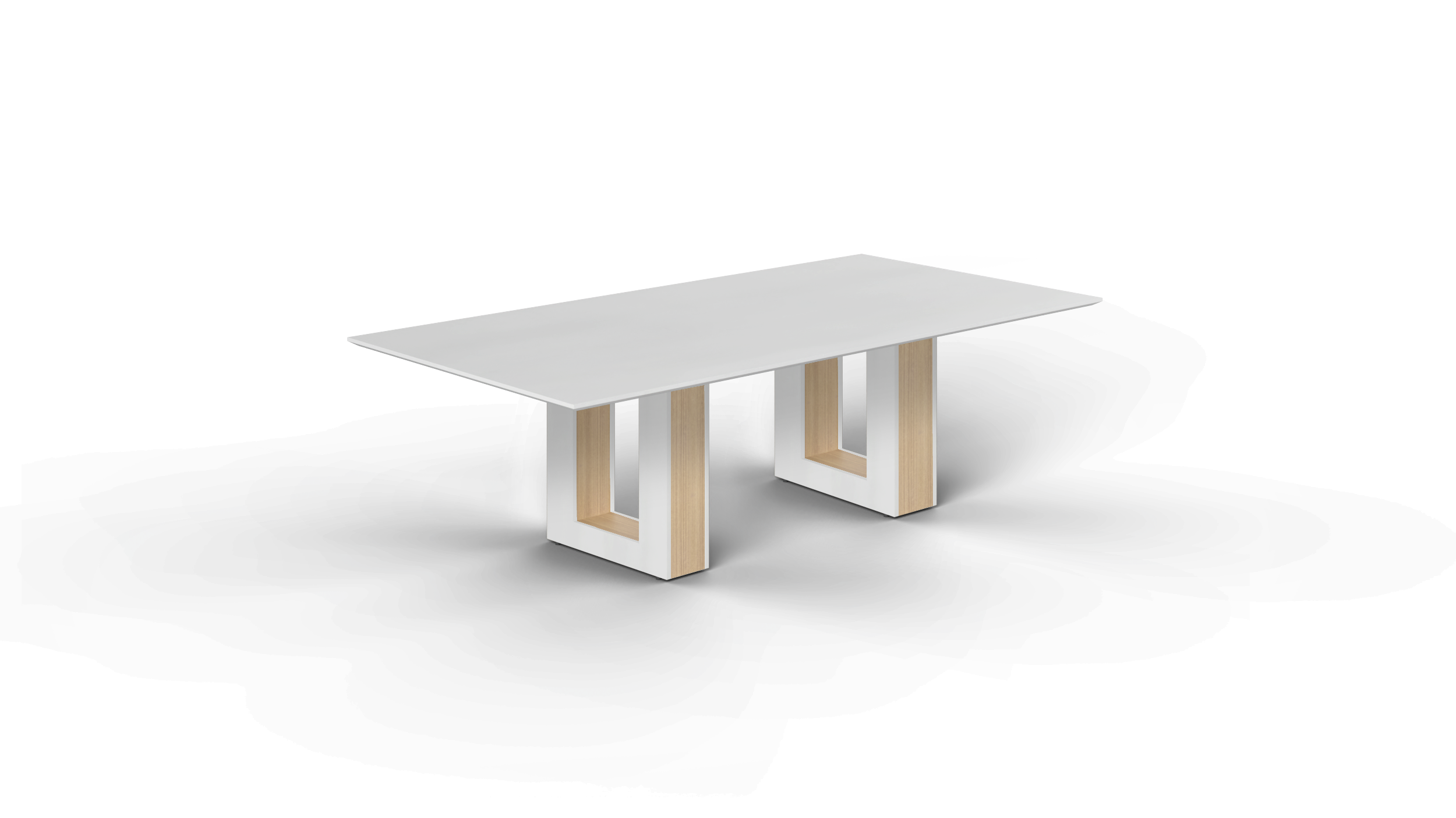 8' Coltello Conference Table with Aureola Base — Blanco Top & Miele Inner