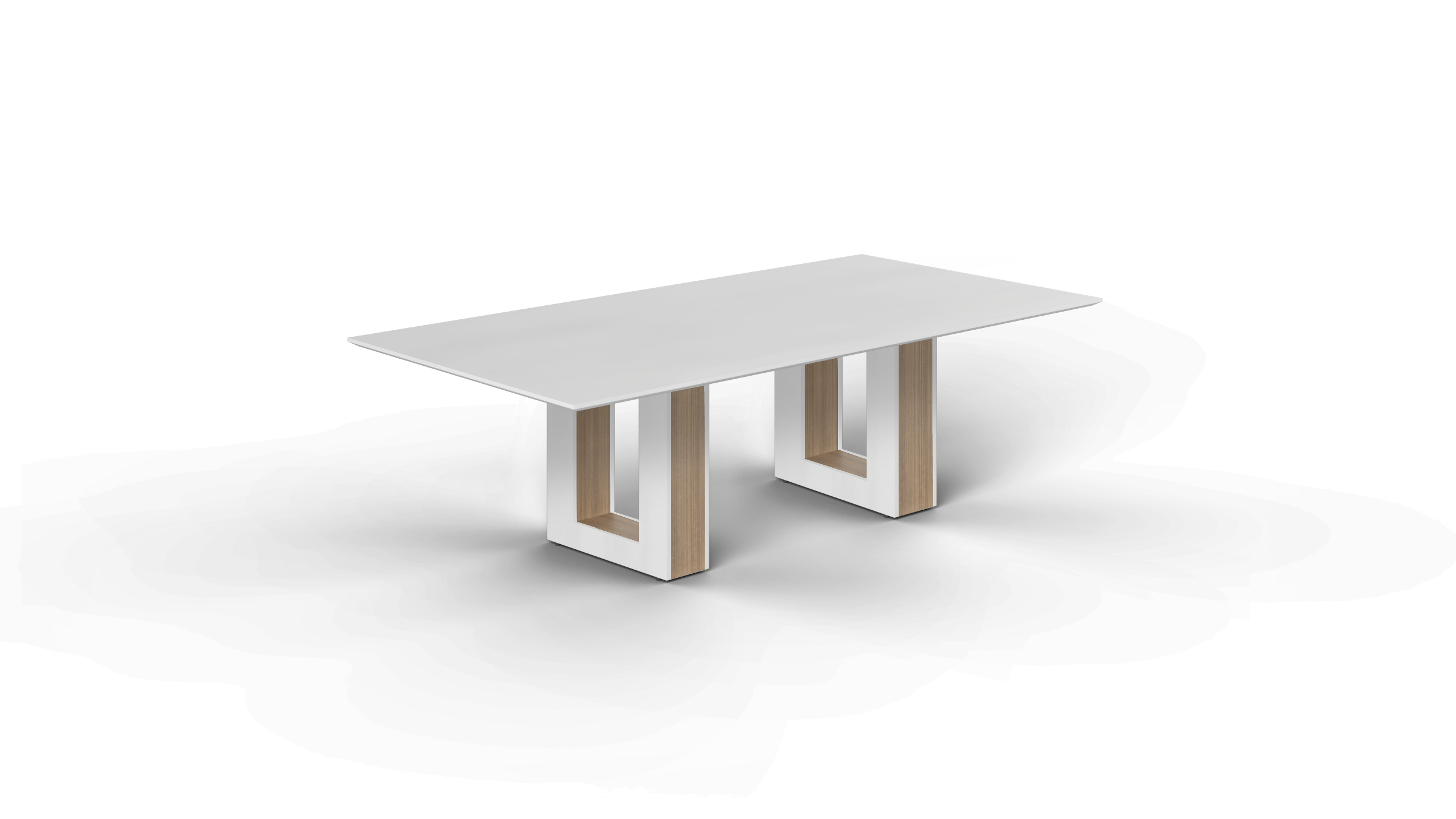 8' Coltello Conference Table with Aureola Base — Blanco Top & Noce Inner