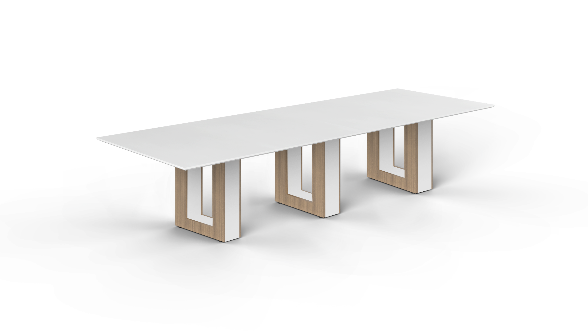 12' Coltello Conference Table with Aureola Base — Blanco Top & Noce Outer