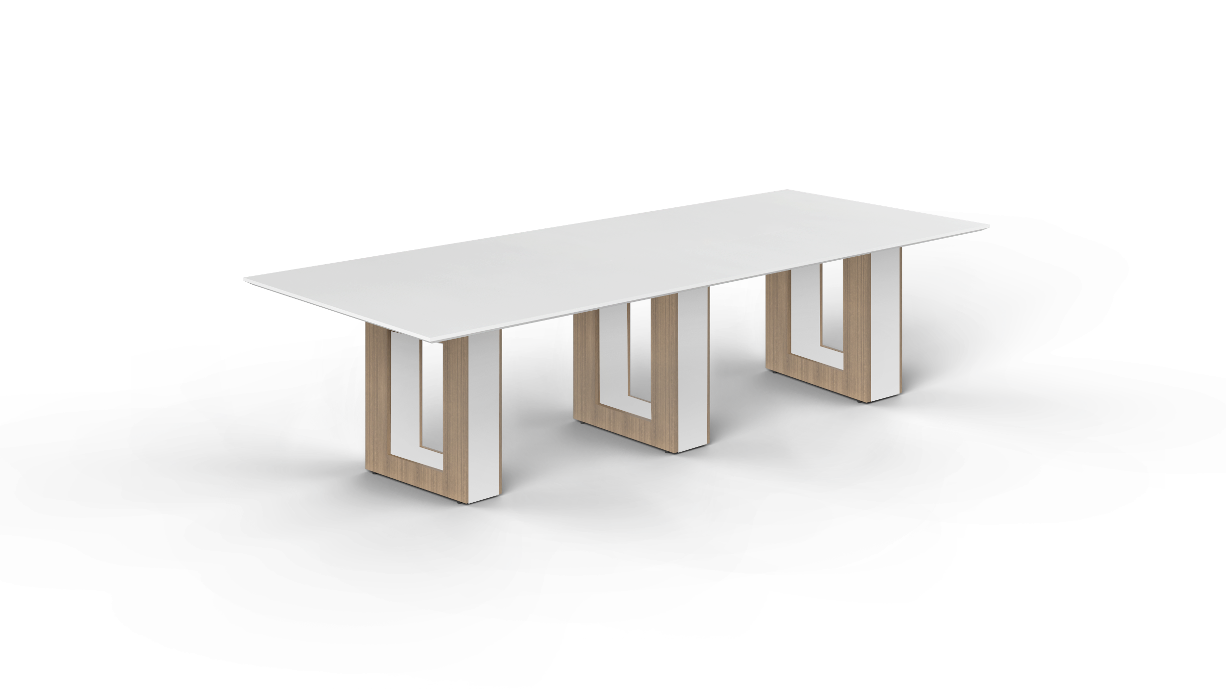 10' Coltello Conference Table with Aureola Base — Blanco Top & Noce Outer