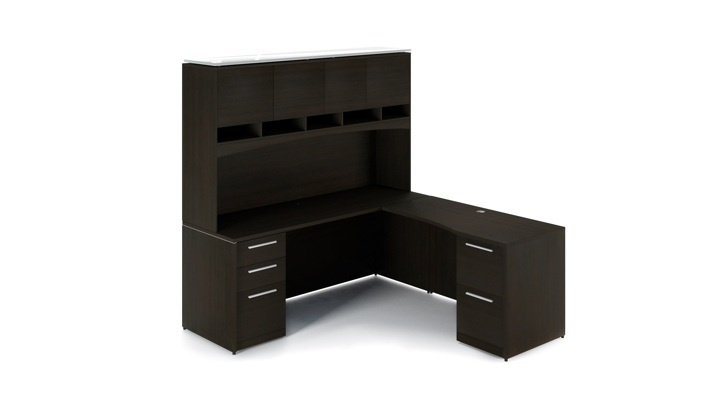 Double Storage Pedestal Credenza with Return and Hutch Espresso