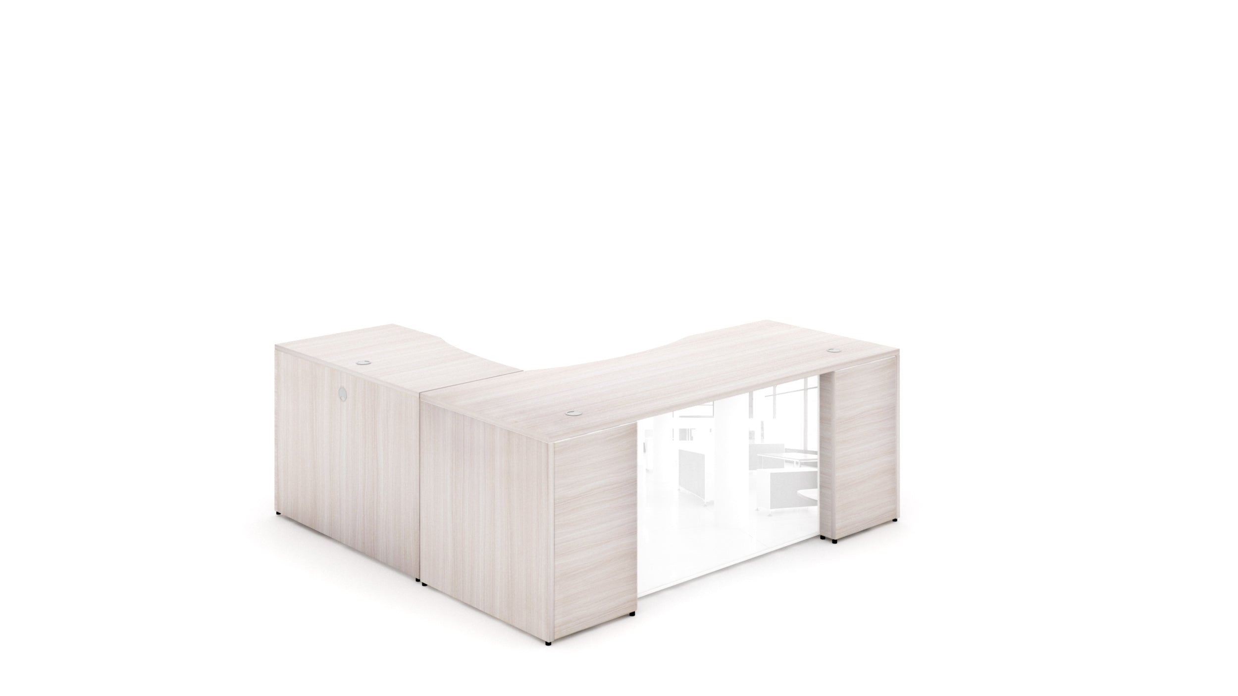 L-Shape Rectangular Desk with Glass Modesty Panel 66” Blanc de Gris