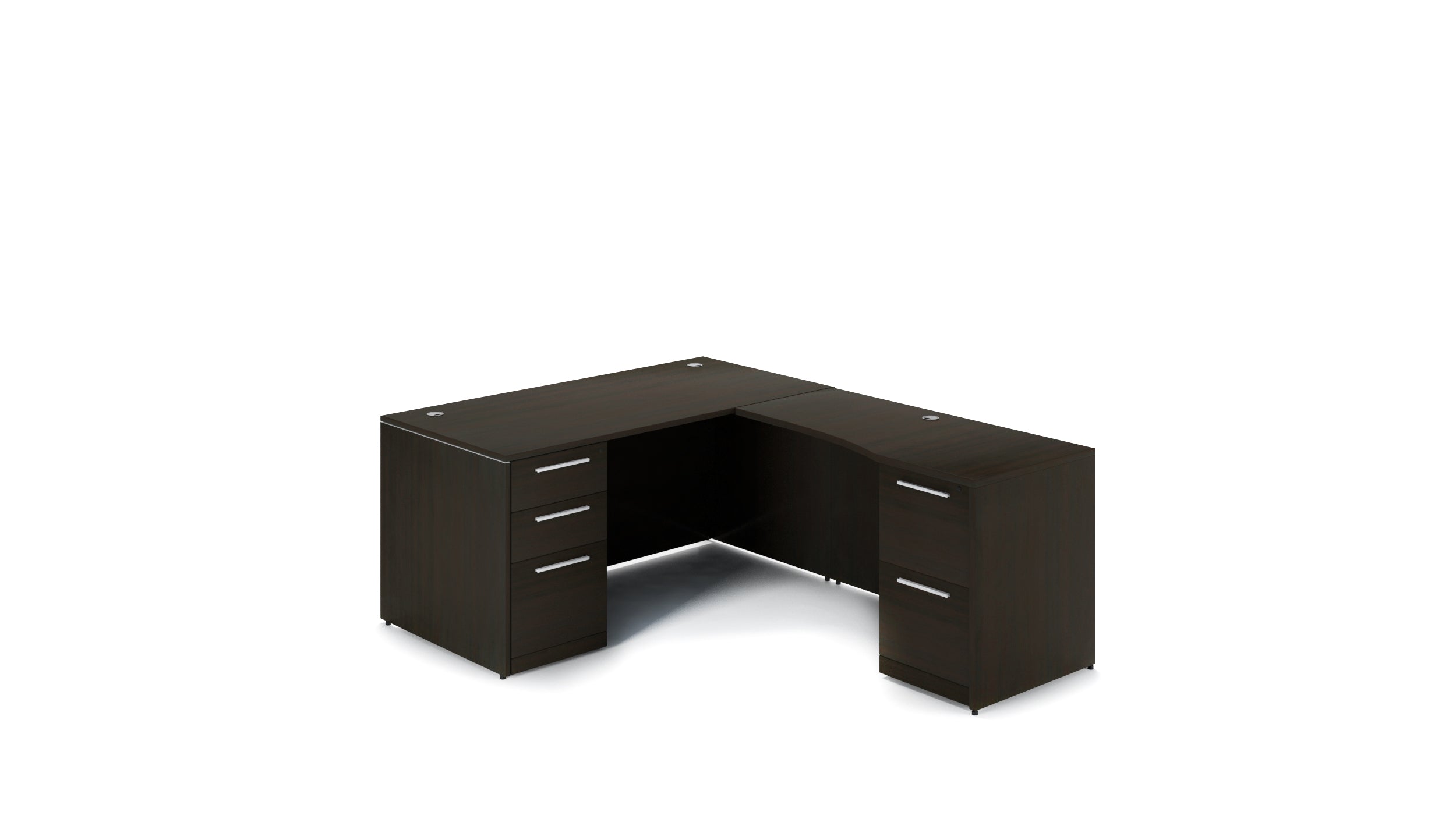 L-Shape Rectangular Desk with Laminate Modesty Panel 66” Espresso