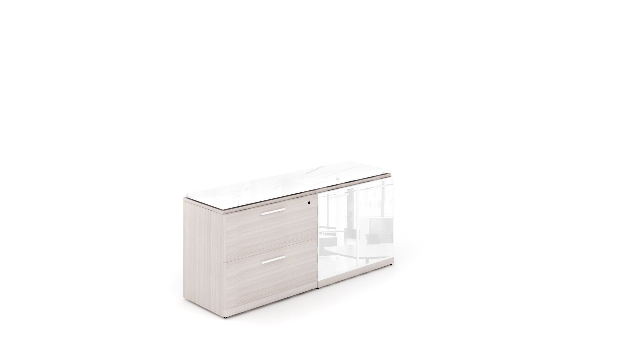 Executive Combo Storage Credenza with Glass Top Blanc de Gris