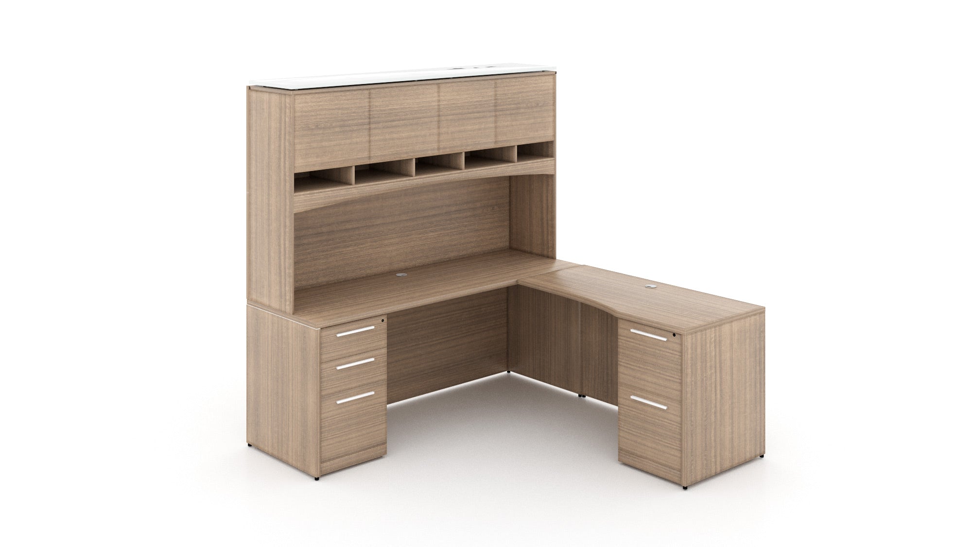 Double Storage Pedestal Credenza with Return and Hutch Noce