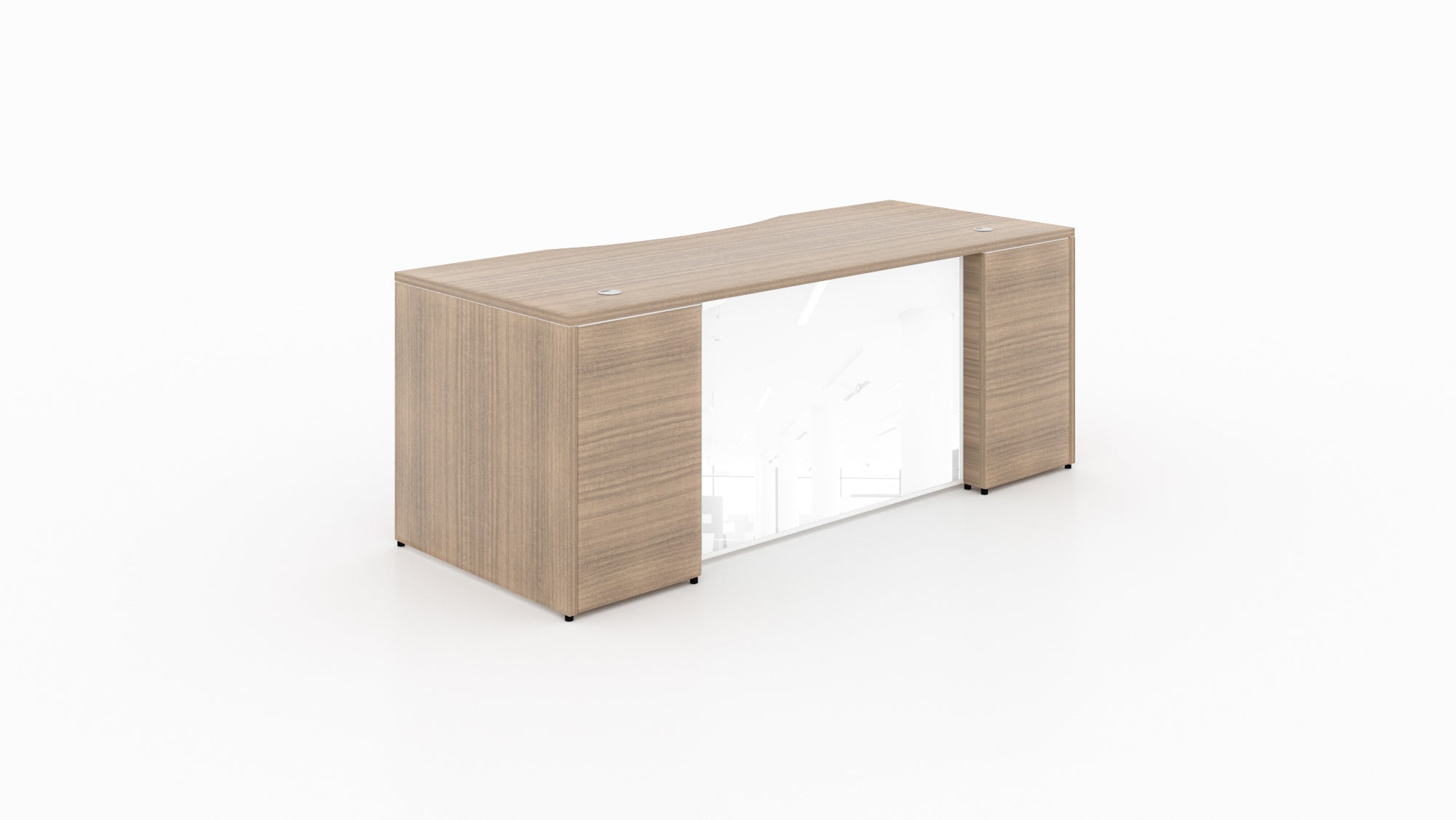 Rectangular Desk Shell with Glass Modesty Panel Noce