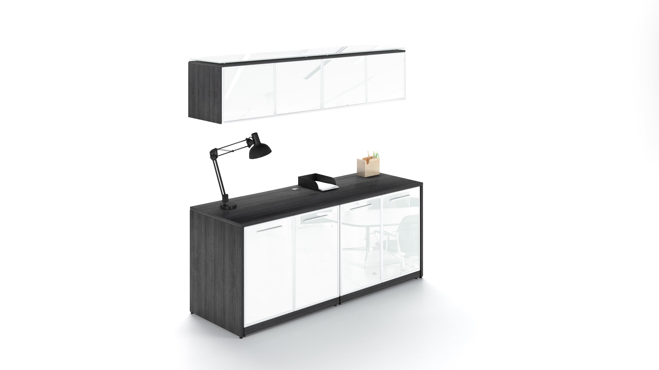 Double Credenza with Glass Doors Grigio