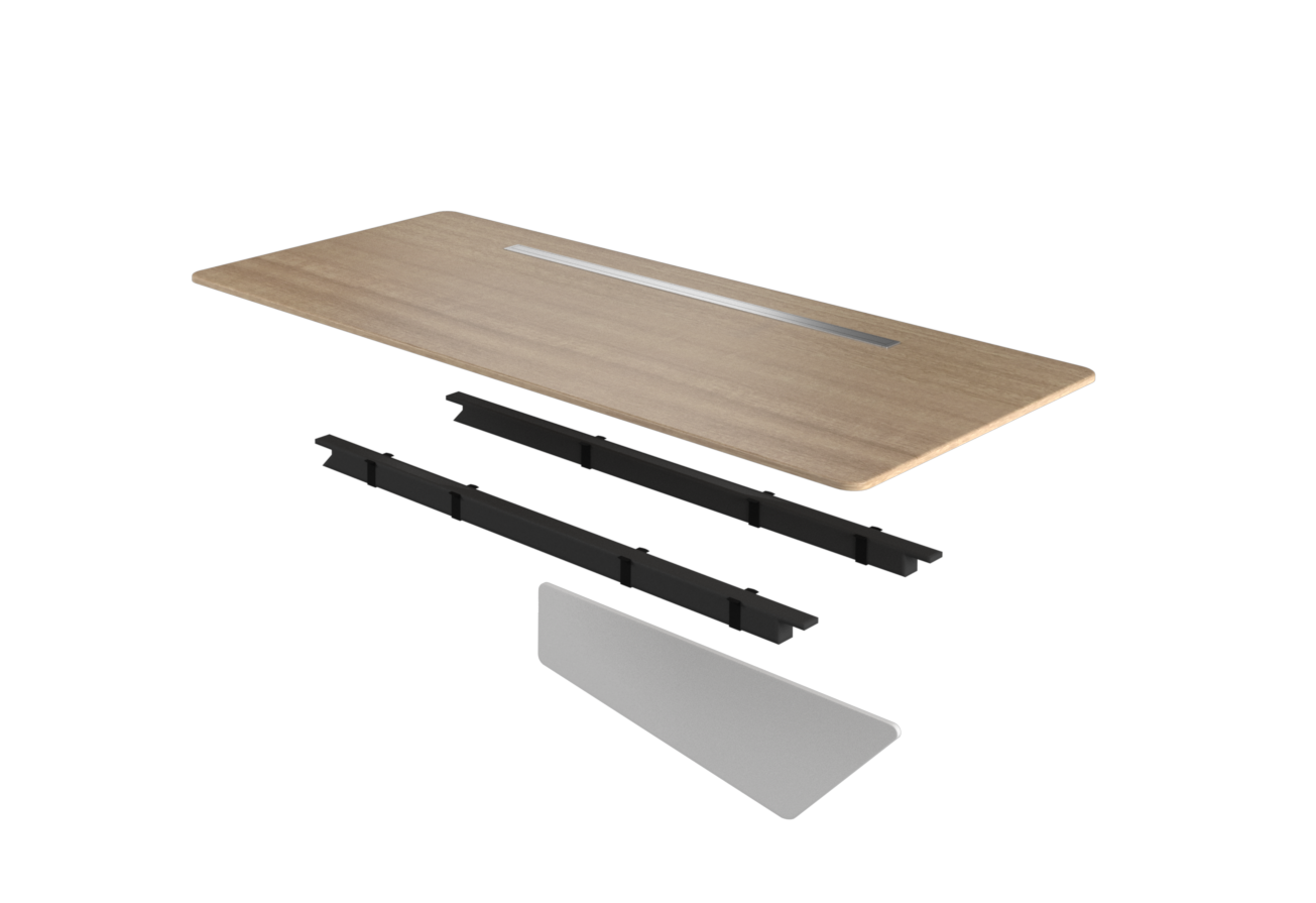 Onesuite Freestanding Desk Top, Frame & Hardware + Reversible Blanco Laminate Modesty Panel