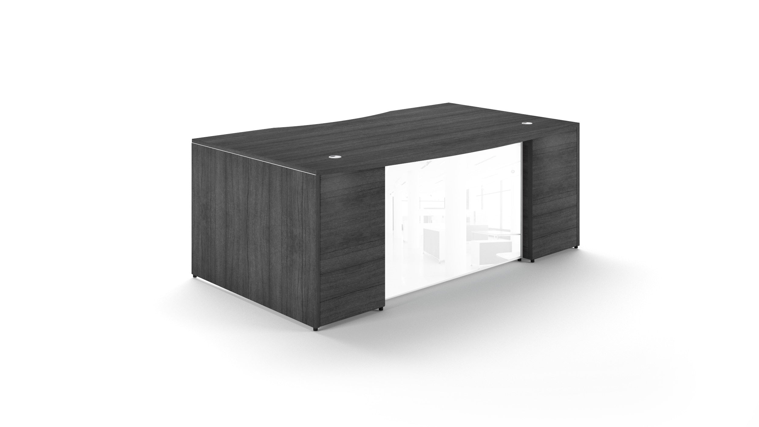 Bow Front Desk Shell with Glass Modesty Panel Grigio
