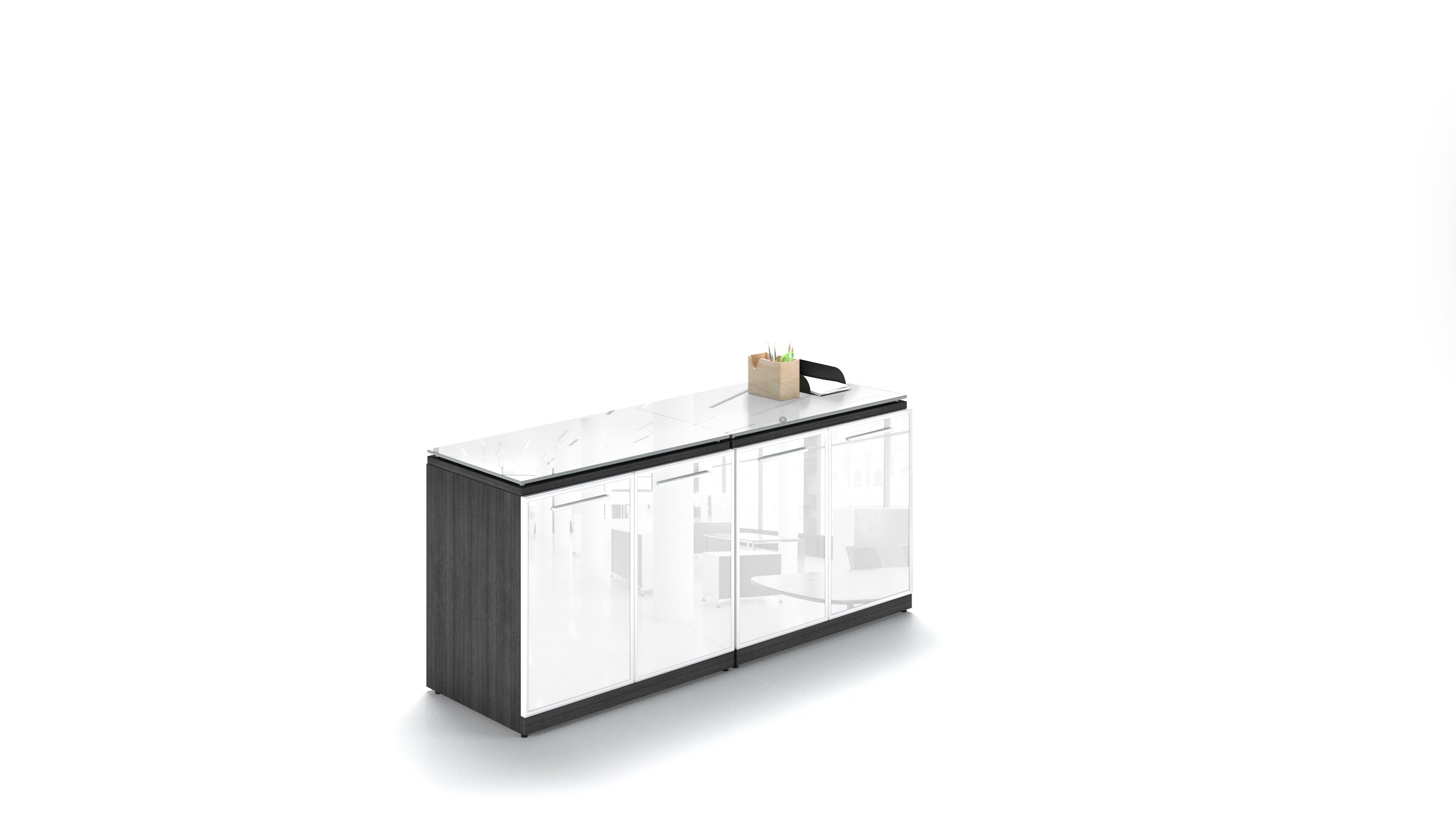 Executive 4 Door Storage Credenza with Glass Top Grigio